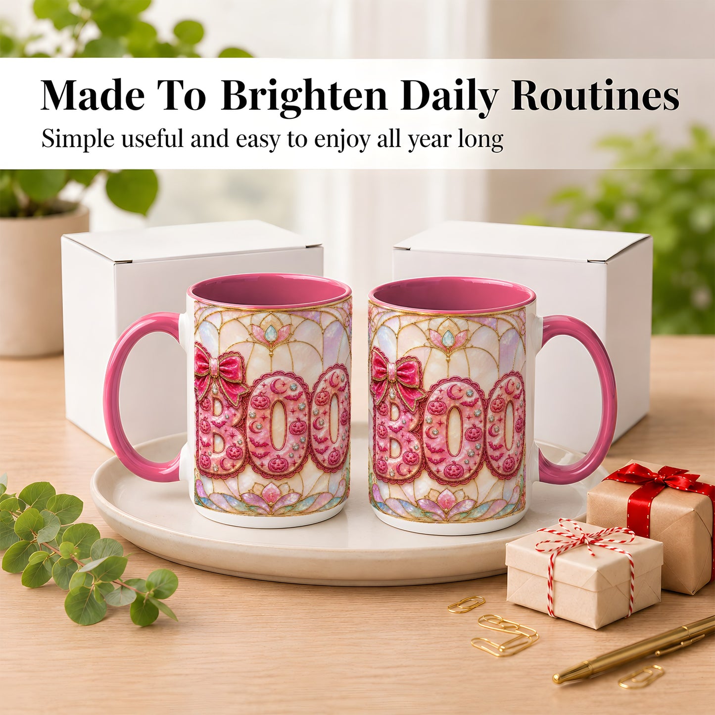 #pl[15oz|Pink] Pink Halloween Coffee Mug, Pumpkin Moon Mug, Ceramic Cup