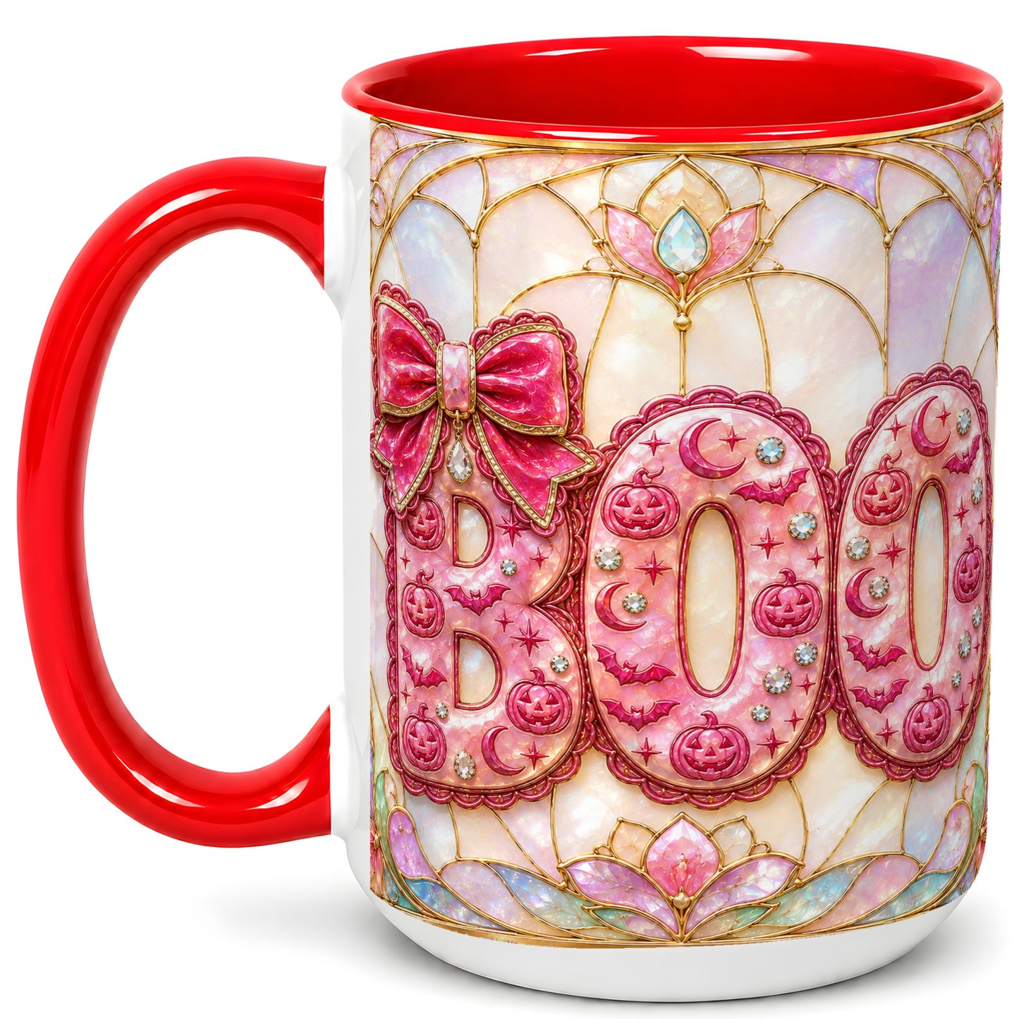 #pl[15oz|Red] Pink Halloween Coffee Mug, Pumpkin Moon Mug, Ceramic Cup