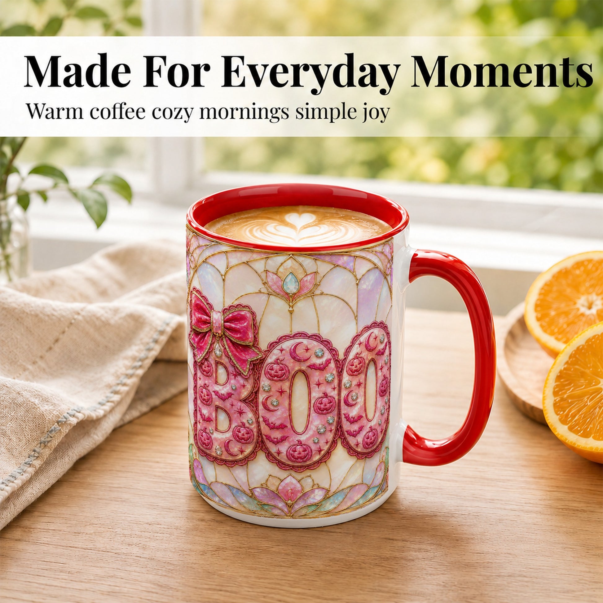 #pl[15oz|Red] Pink Halloween Coffee Mug, Pumpkin Moon Mug, Ceramic Cup
