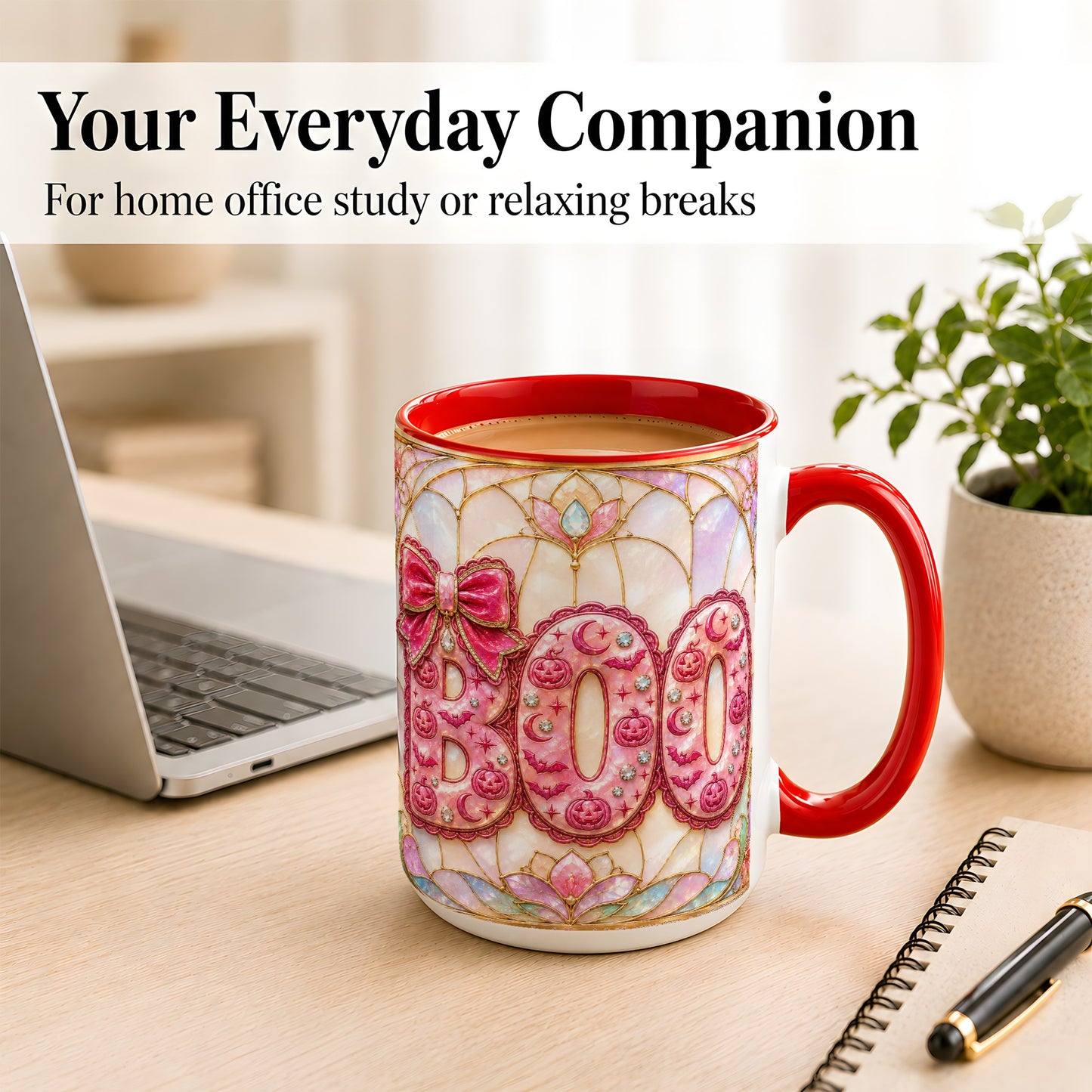#pl[15oz|Red] Pink Halloween Coffee Mug, Pumpkin Moon Mug, Ceramic Cup