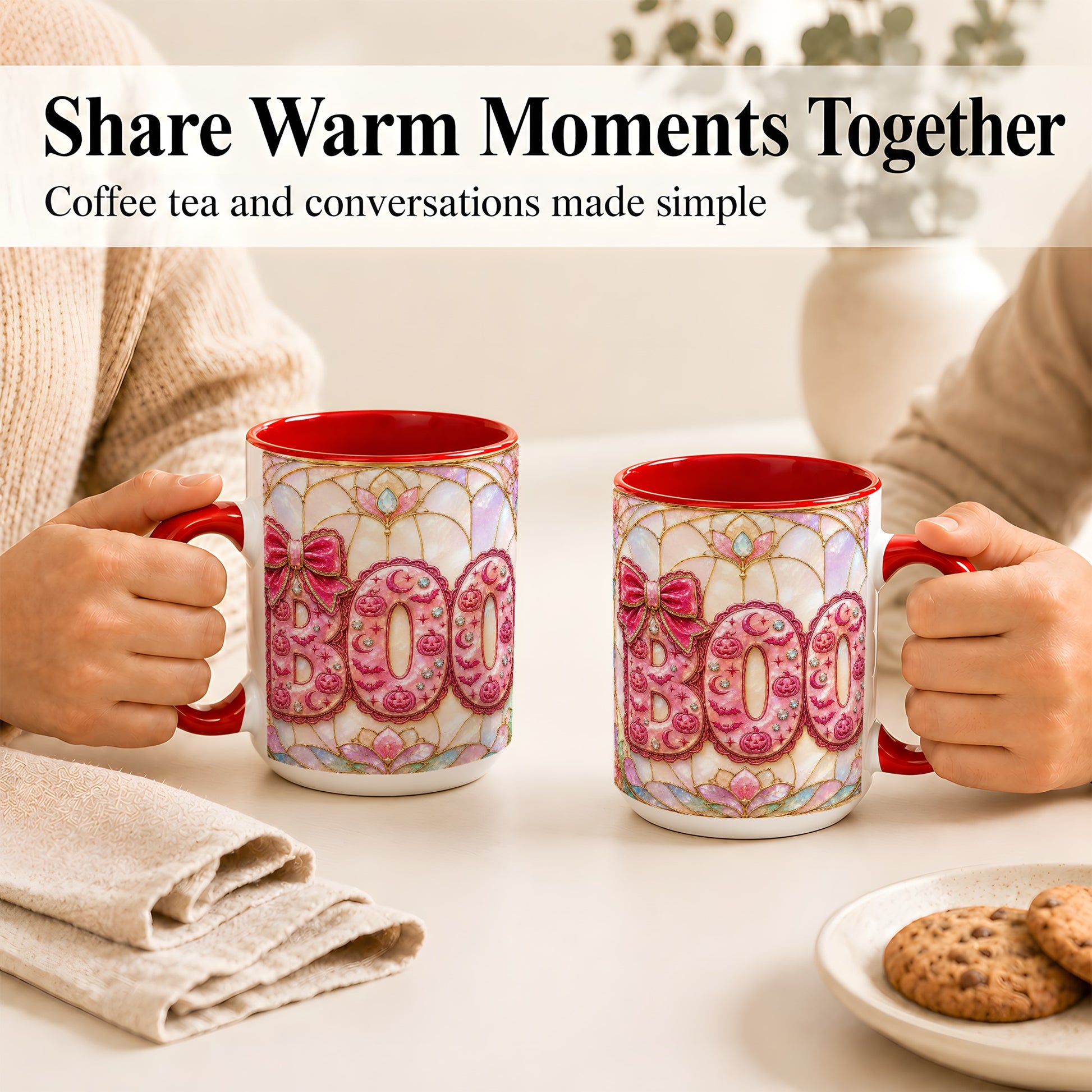 #pl[15oz|Red] Pink Halloween Coffee Mug, Pumpkin Moon Mug, Ceramic Cup
