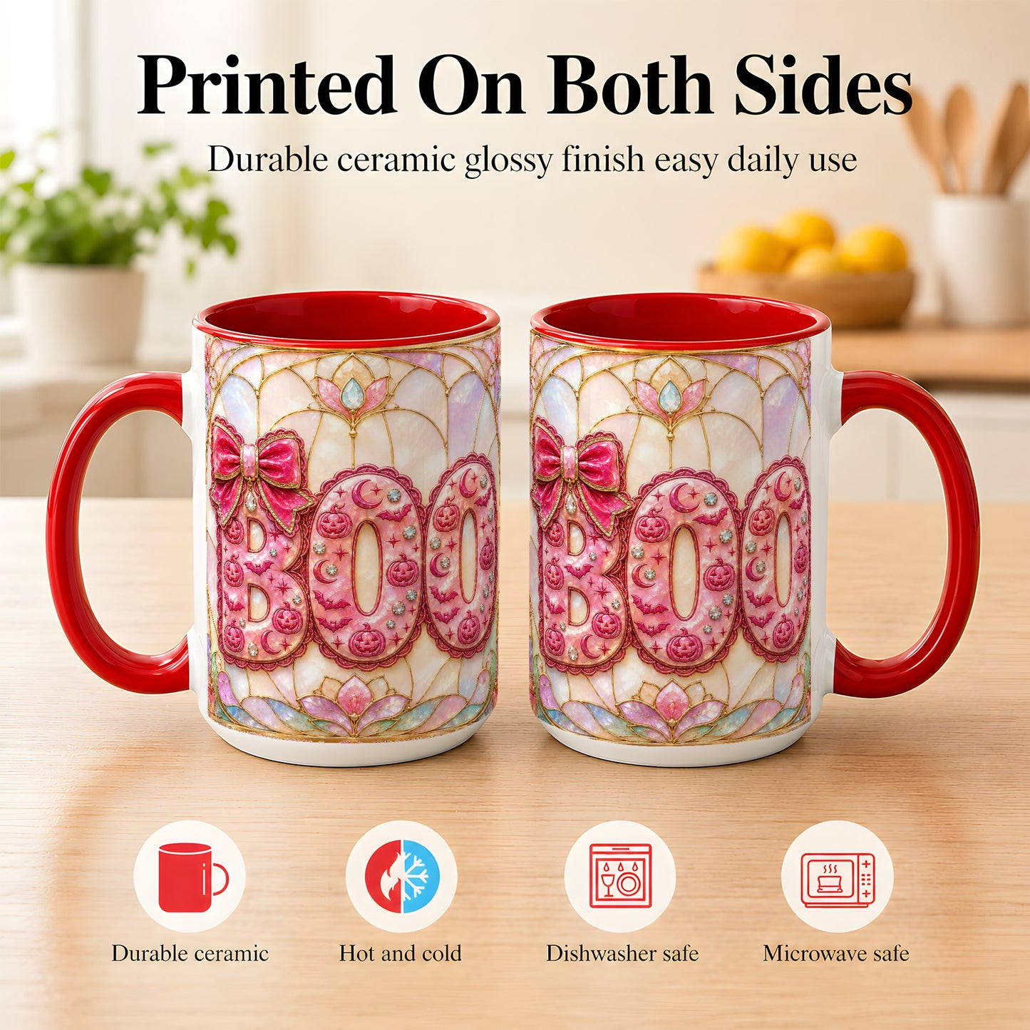 #pl[15oz|Red] Pink Halloween Coffee Mug, Pumpkin Moon Mug, Ceramic Cup