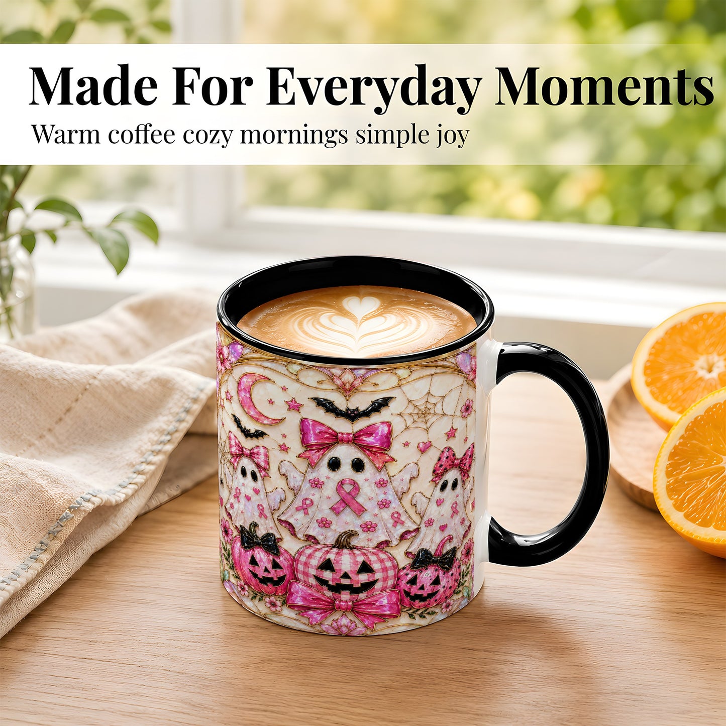 #pl[11oz|Black] Pink Ghost Trio Coffee Mug, Halloween Ghost Mug, Ceramic Cup