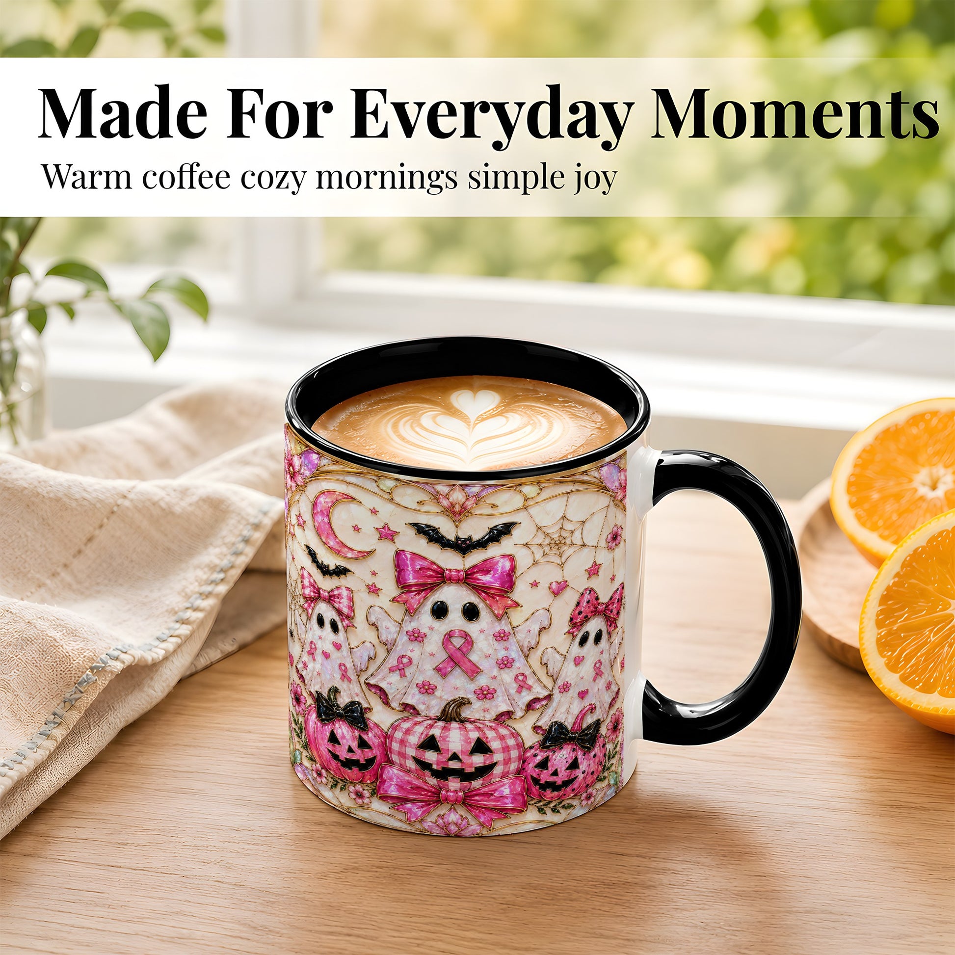 #pl[11oz|Black] Pink Ghost Trio Coffee Mug, Halloween Ghost Mug, Ceramic Cup