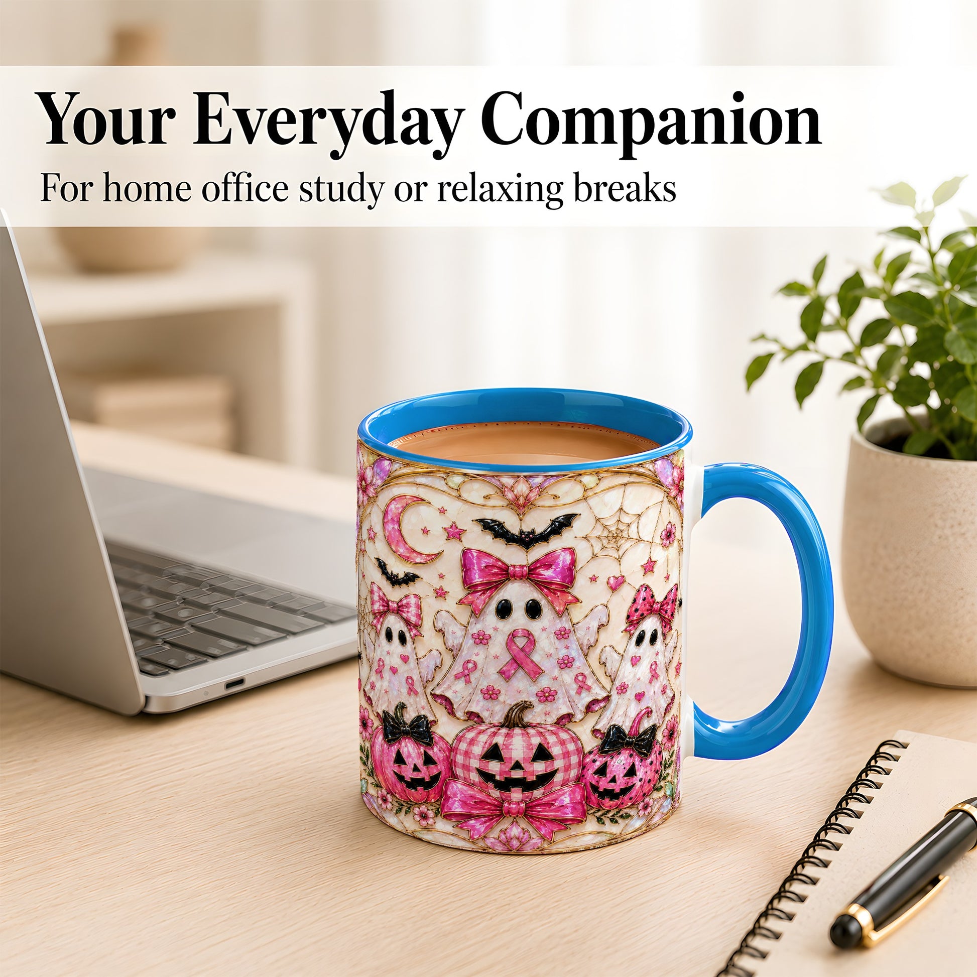 #pl[11oz|Blue] Pink Ghost Trio Coffee Mug, Halloween Ghost Mug, Ceramic Cup