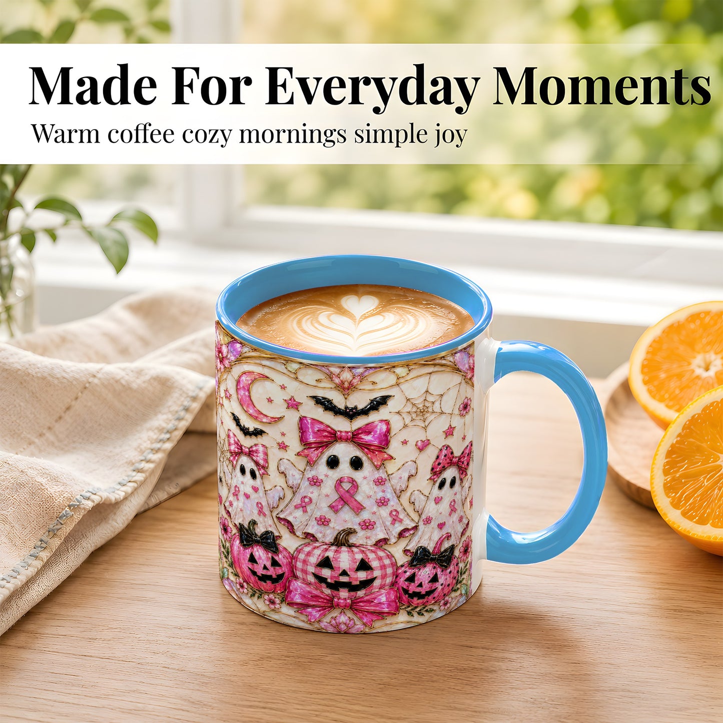 #pl[11oz|Blue] Pink Ghost Trio Coffee Mug, Halloween Ghost Mug, Ceramic Cup