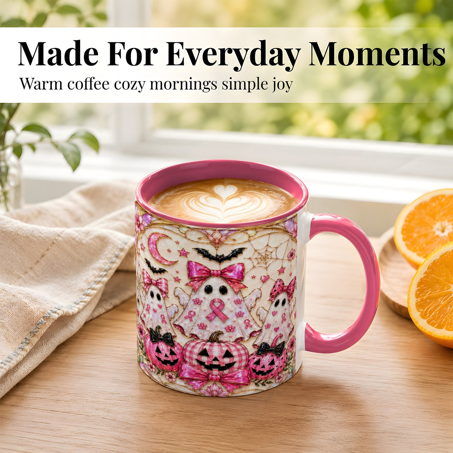 #pl[11oz|Pink] Pink Ghost Trio Coffee Mug, Halloween Ghost Mug, Ceramic Cup