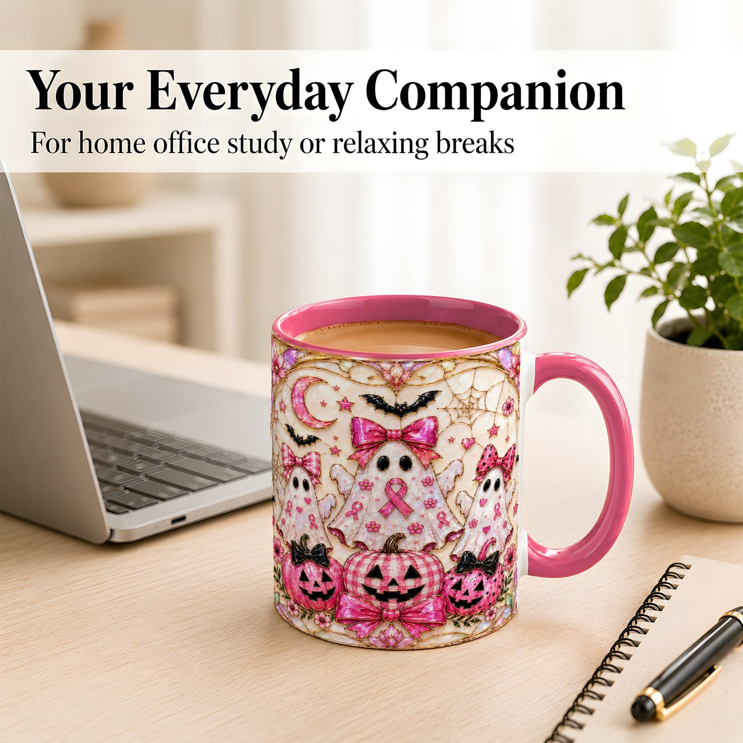 #pl[11oz|Pink] Pink Ghost Trio Coffee Mug, Halloween Ghost Mug, Ceramic Cup