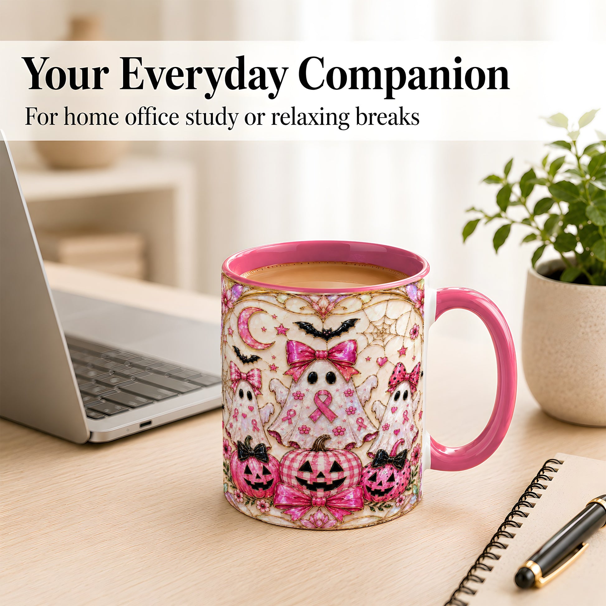 #pl[11oz|Pink] Pink Ghost Trio Coffee Mug, Halloween Ghost Mug, Ceramic Cup