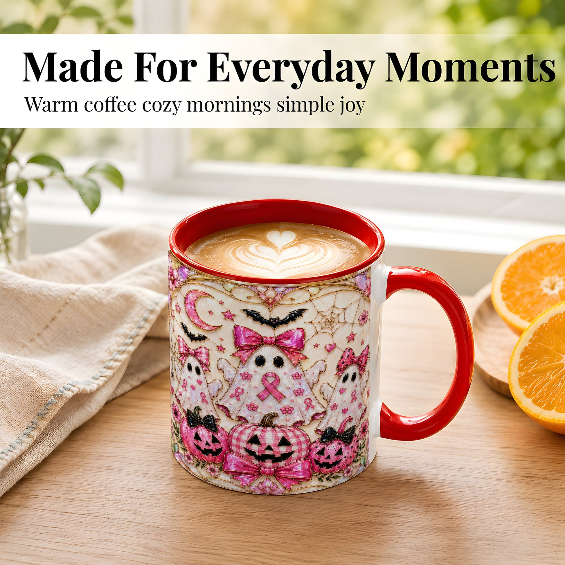 #pl[11oz|Red] Pink Ghost Trio Coffee Mug, Halloween Ghost Mug, Ceramic Cup