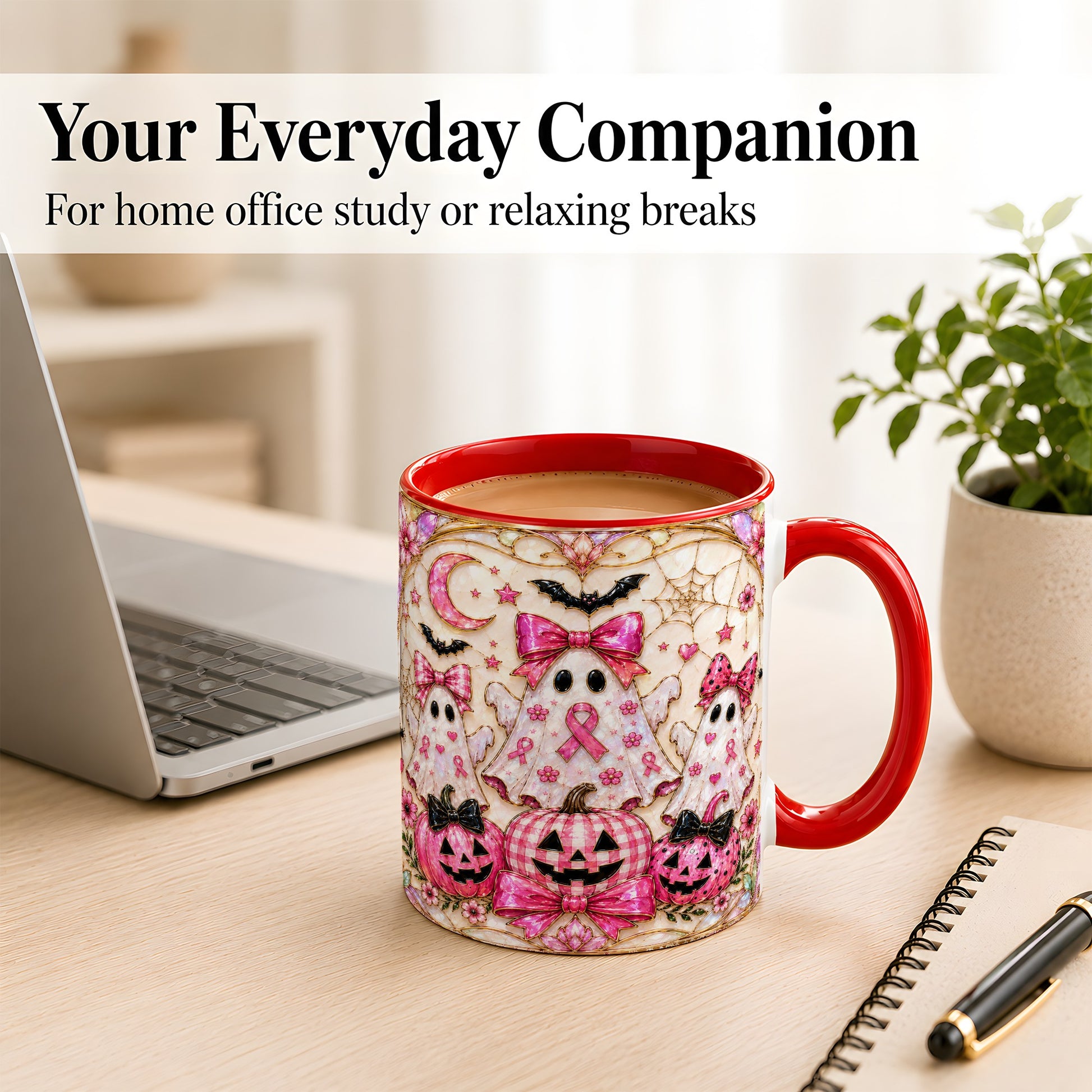 #pl[11oz|Red] Pink Ghost Trio Coffee Mug, Halloween Ghost Mug, Ceramic Cup