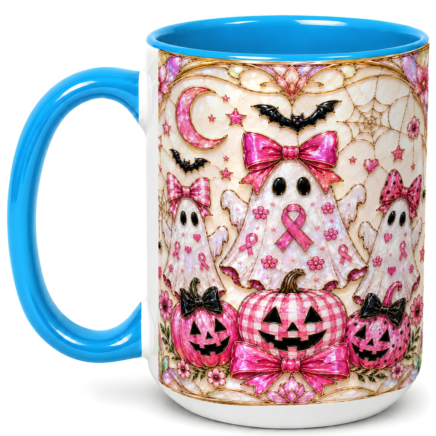 #pl[15oz|Blue] Pink Ghost Trio Coffee Mug, Halloween Ghost Mug, Ceramic Cup