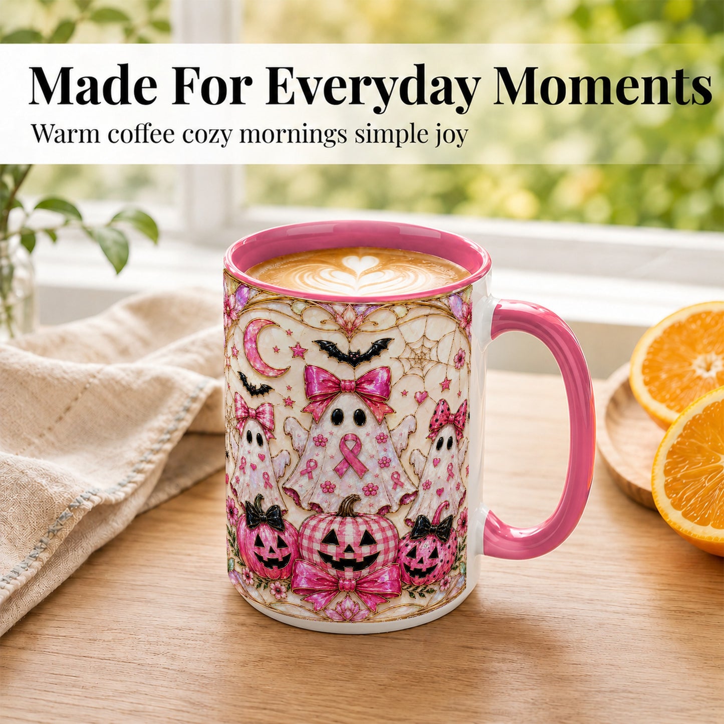 #pl[15oz|Pink] Pink Ghost Trio Coffee Mug, Halloween Ghost Mug, Ceramic Cup
