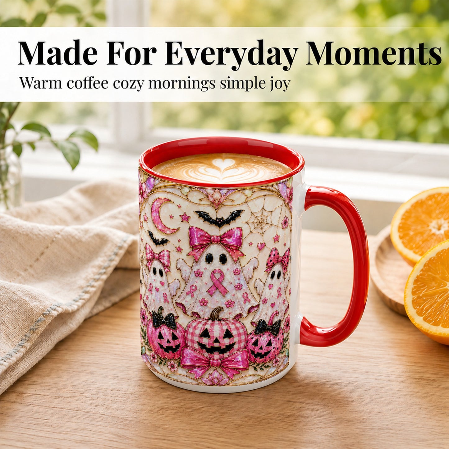 #pl[15oz|Red] Pink Ghost Trio Coffee Mug, Halloween Ghost Mug, Ceramic Cup