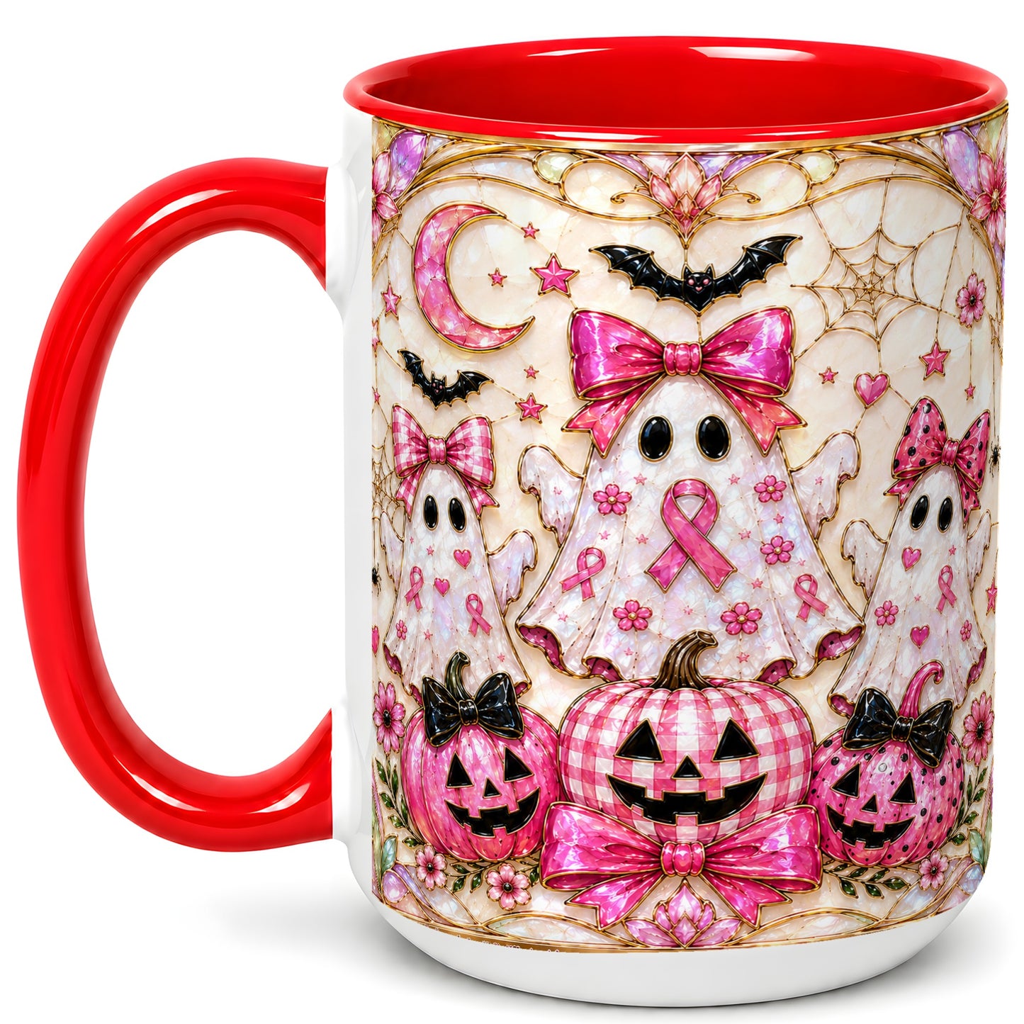 #pl[15oz|Red] Pink Ghost Trio Coffee Mug, Halloween Ghost Mug, Ceramic Cup