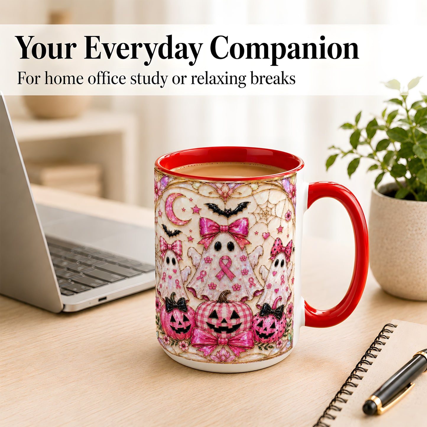 #pl[15oz|Red] Pink Ghost Trio Coffee Mug, Halloween Ghost Mug, Ceramic Cup