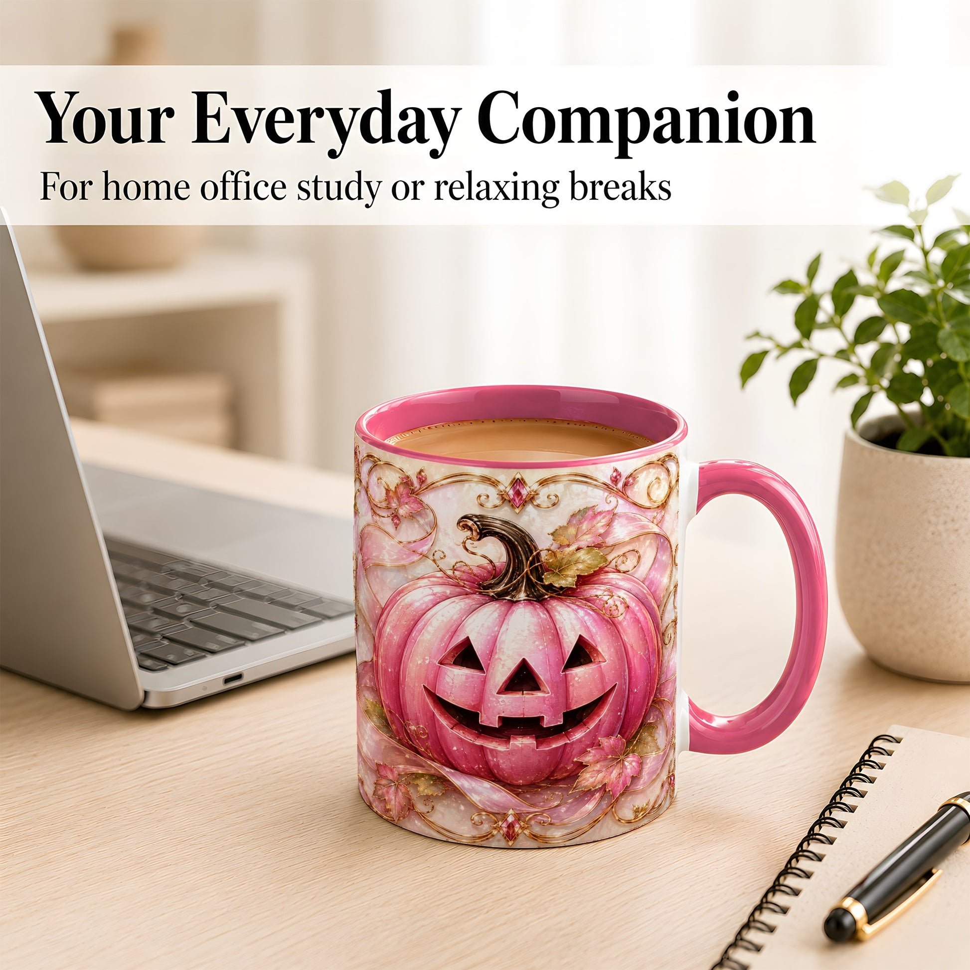 #pl[11oz|Pink] Pink Pumpkin Coffee Mug, Halloween Jack O Lantern Mug, Ceramic Cup