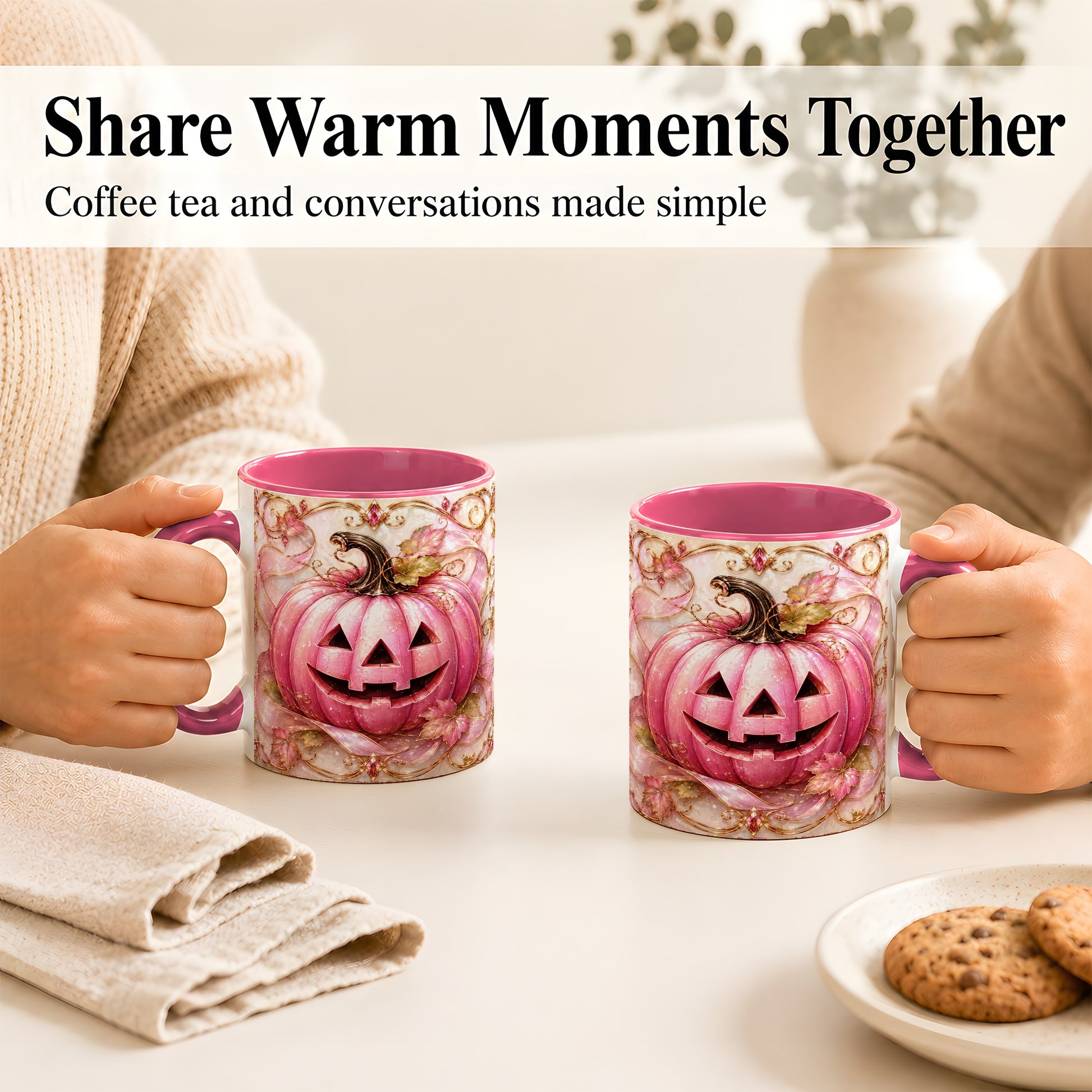 #pl[11oz|Pink] Pink Pumpkin Coffee Mug, Halloween Jack O Lantern Mug, Ceramic Cup