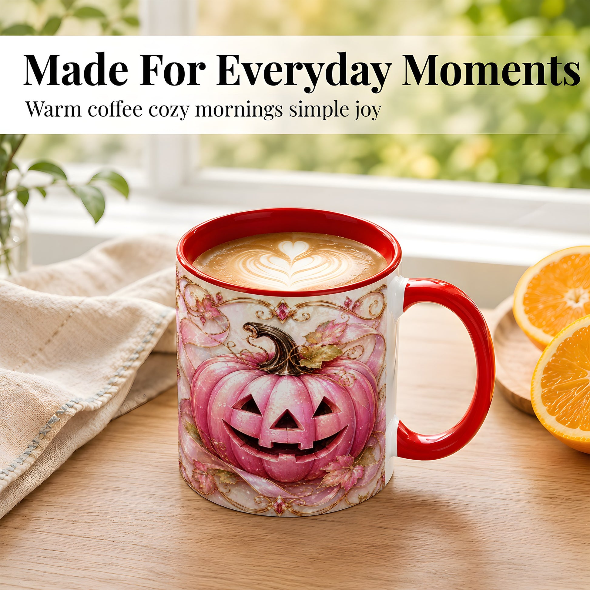 #pl[11oz|Red] Pink Pumpkin Coffee Mug, Halloween Jack O Lantern Mug, Ceramic Cup
