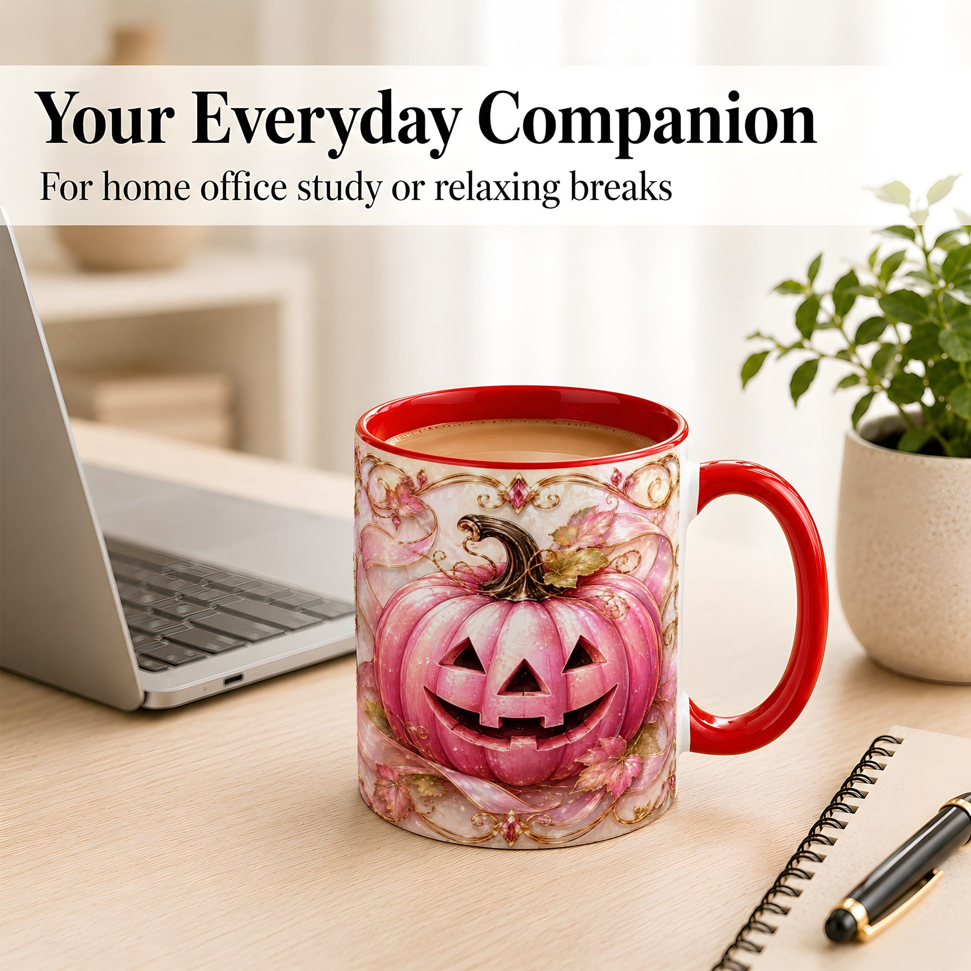 #pl[11oz|Red] Pink Pumpkin Coffee Mug, Halloween Jack O Lantern Mug, Ceramic Cup