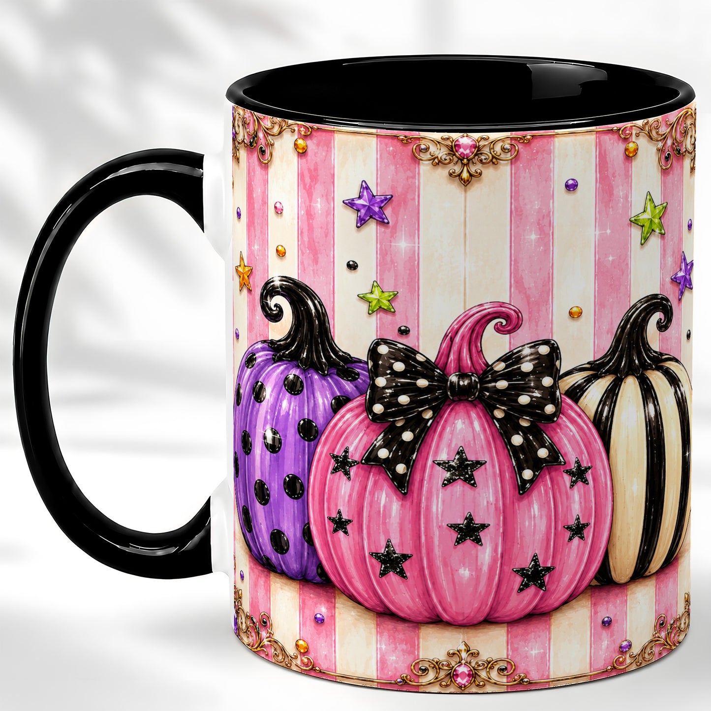 #pl[11oz|Black] Pink Pumpkin Coffee Mug, Halloween Pumpkin Mug, Ceramic Cup