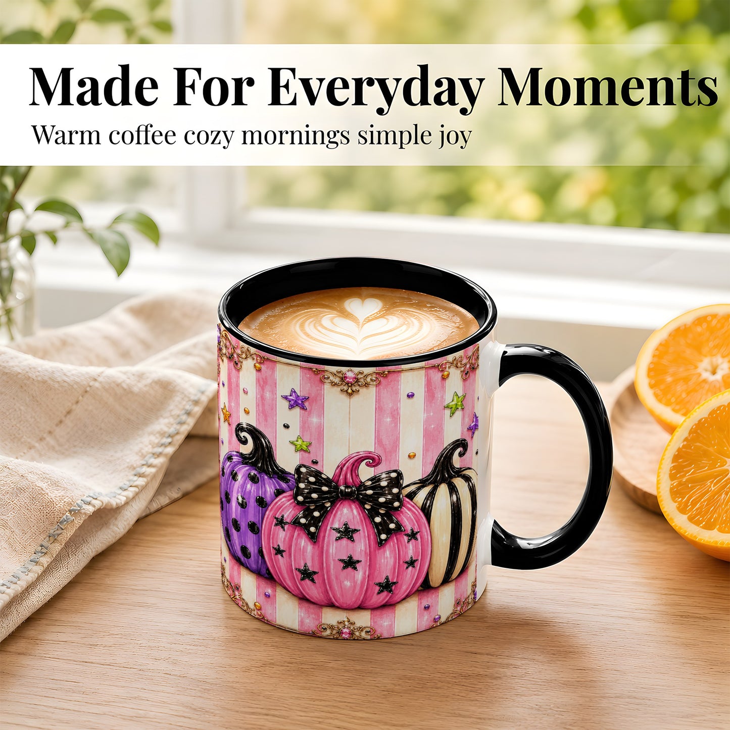 #pl[11oz|Black] Pink Pumpkin Coffee Mug, Halloween Pumpkin Mug, Ceramic Cup