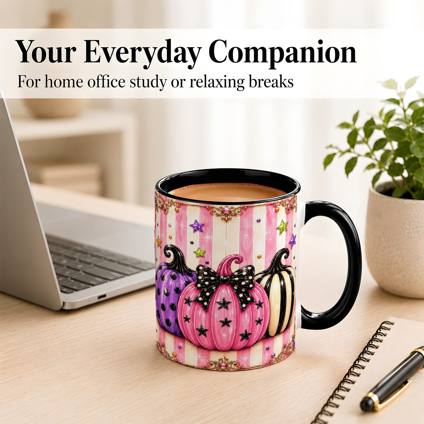 #pl[11oz|Black] Pink Pumpkin Coffee Mug, Halloween Pumpkin Mug, Ceramic Cup