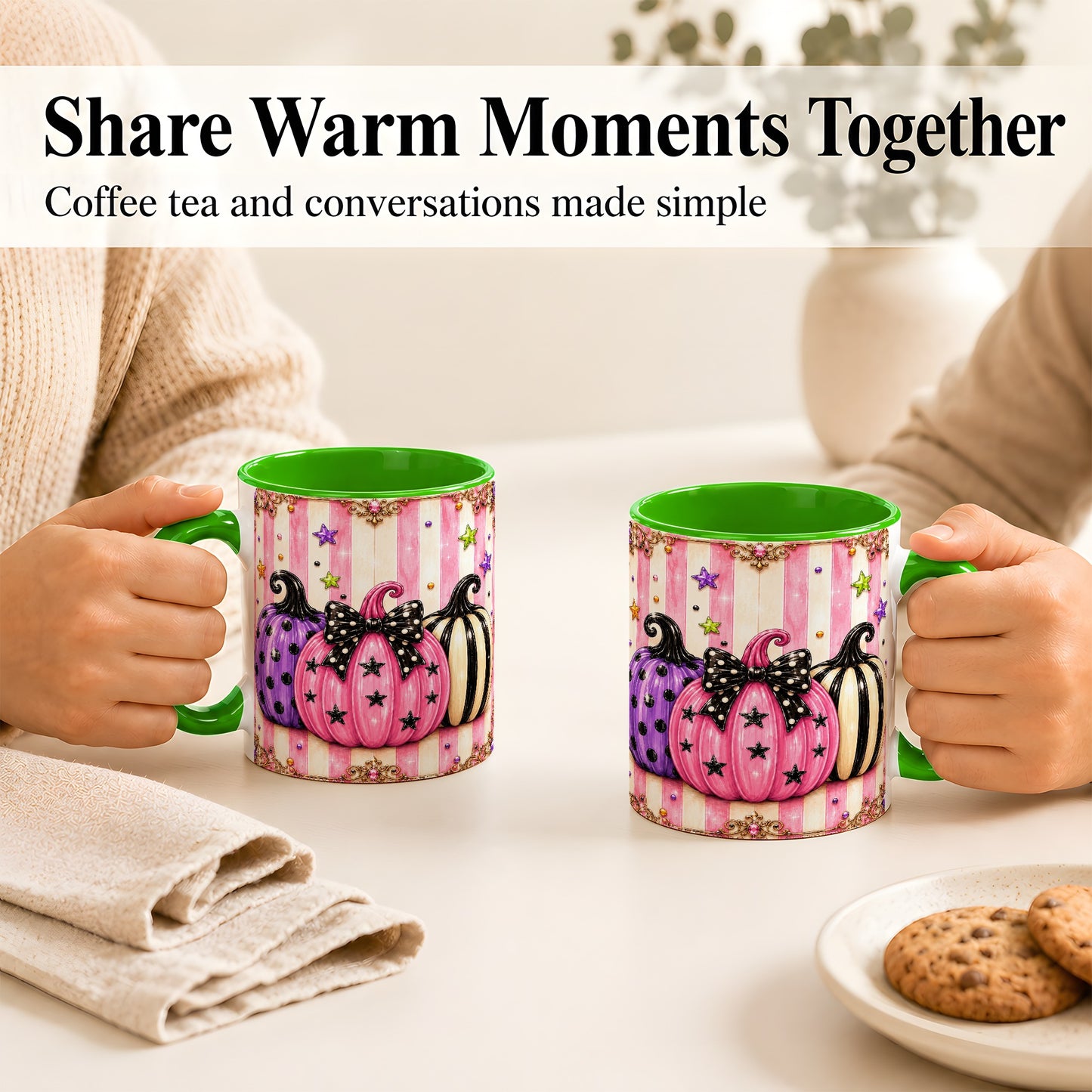 #pl[11oz|Green] Pink Pumpkin Coffee Mug, Halloween Pumpkin Mug, Ceramic Cup