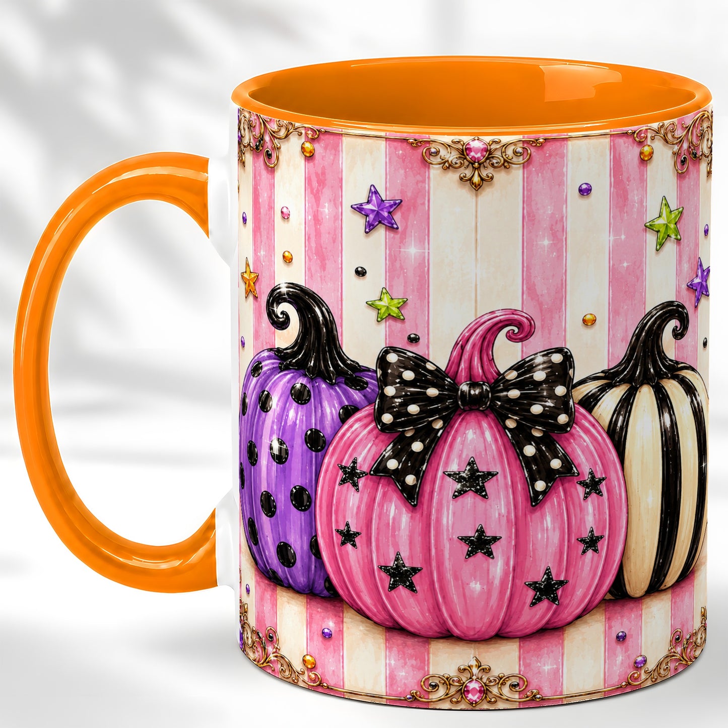 #pl[11oz|Orange] Pink Pumpkin Coffee Mug, Halloween Pumpkin Mug, Ceramic Cup