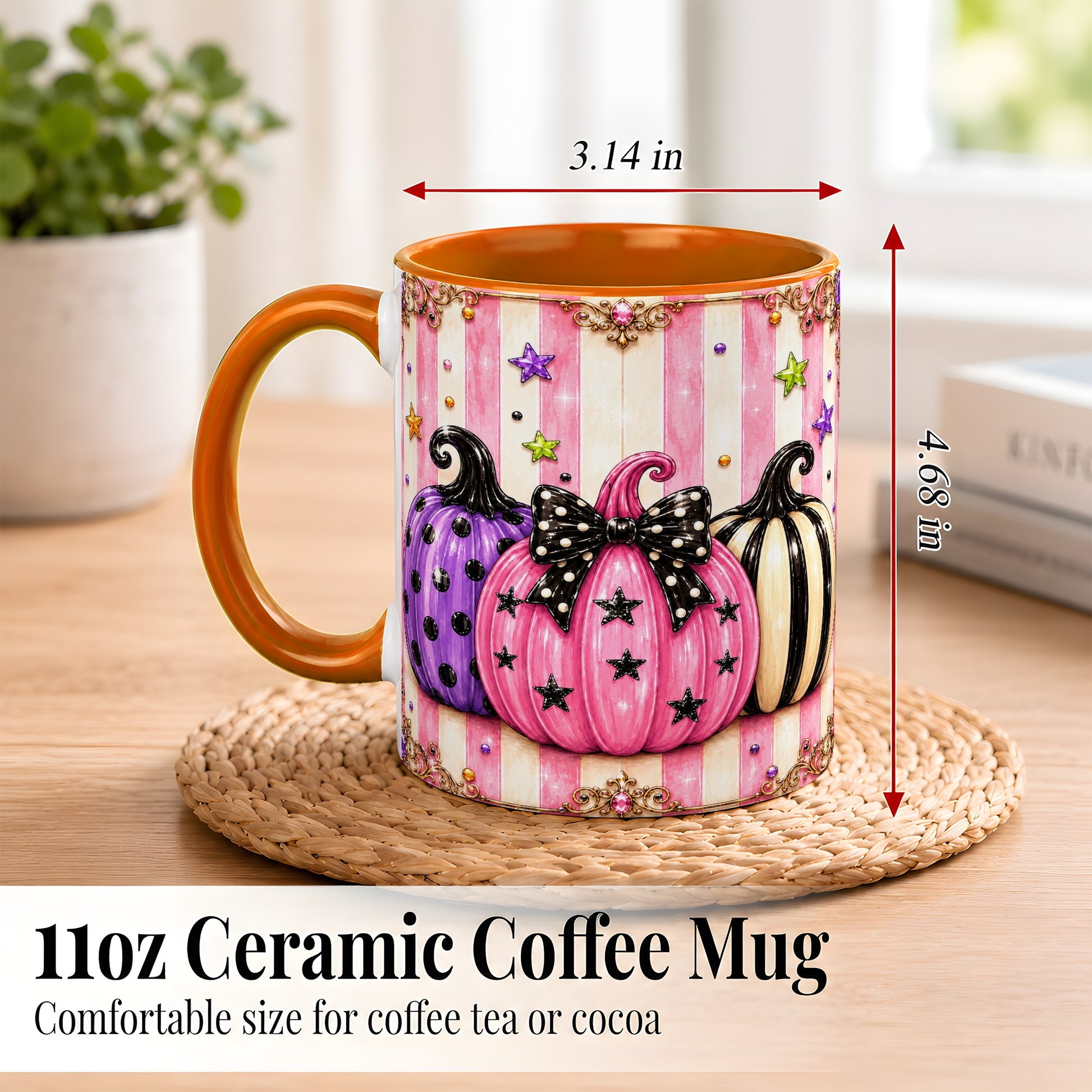 #pl[11oz|Orange] Pink Pumpkin Coffee Mug, Halloween Pumpkin Mug, Ceramic Cup