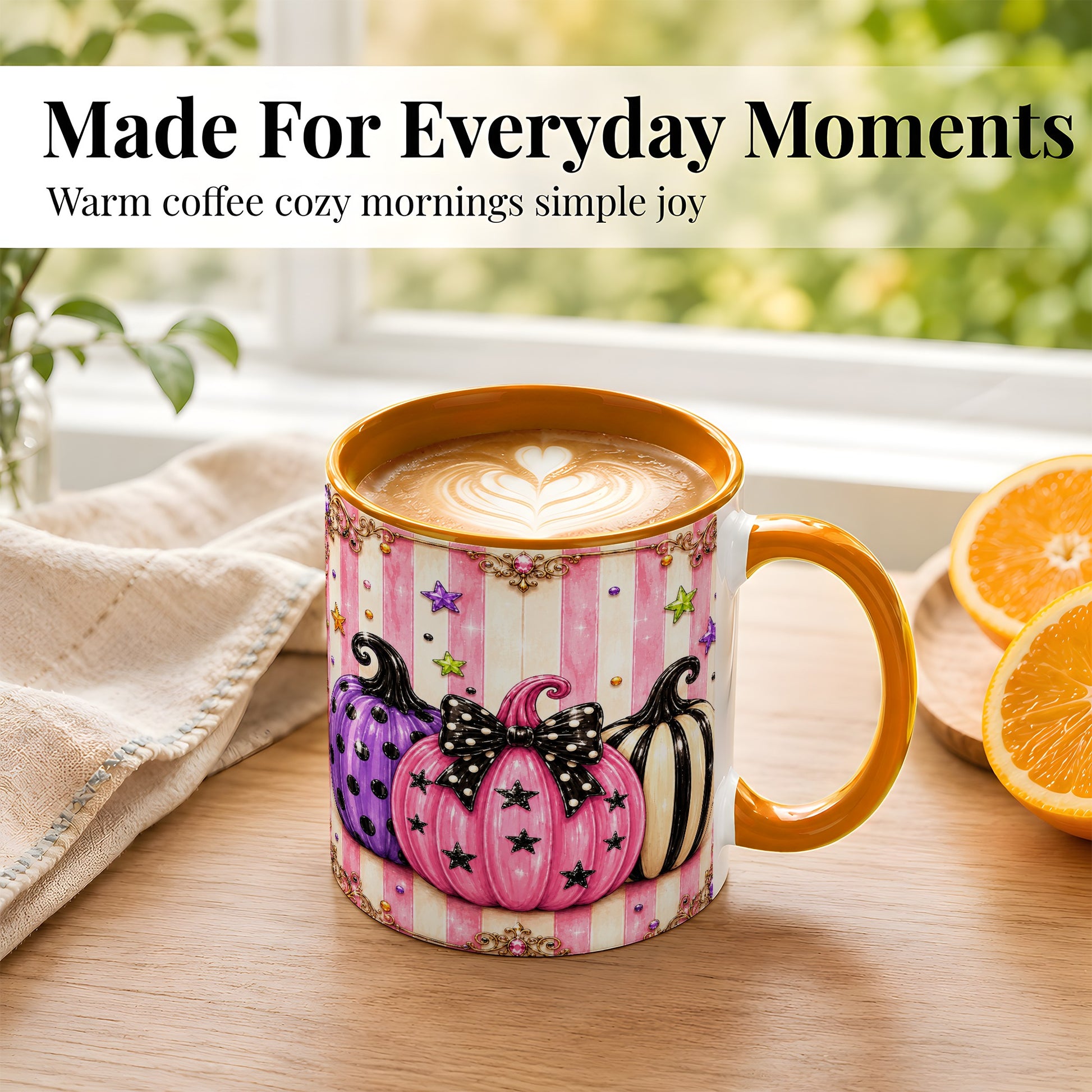 #pl[11oz|Orange] Pink Pumpkin Coffee Mug, Halloween Pumpkin Mug, Ceramic Cup