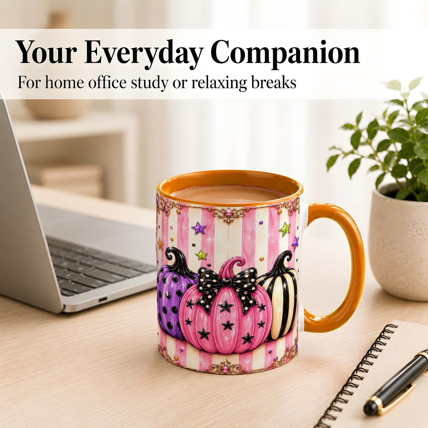 #pl[11oz|Orange] Pink Pumpkin Coffee Mug, Halloween Pumpkin Mug, Ceramic Cup