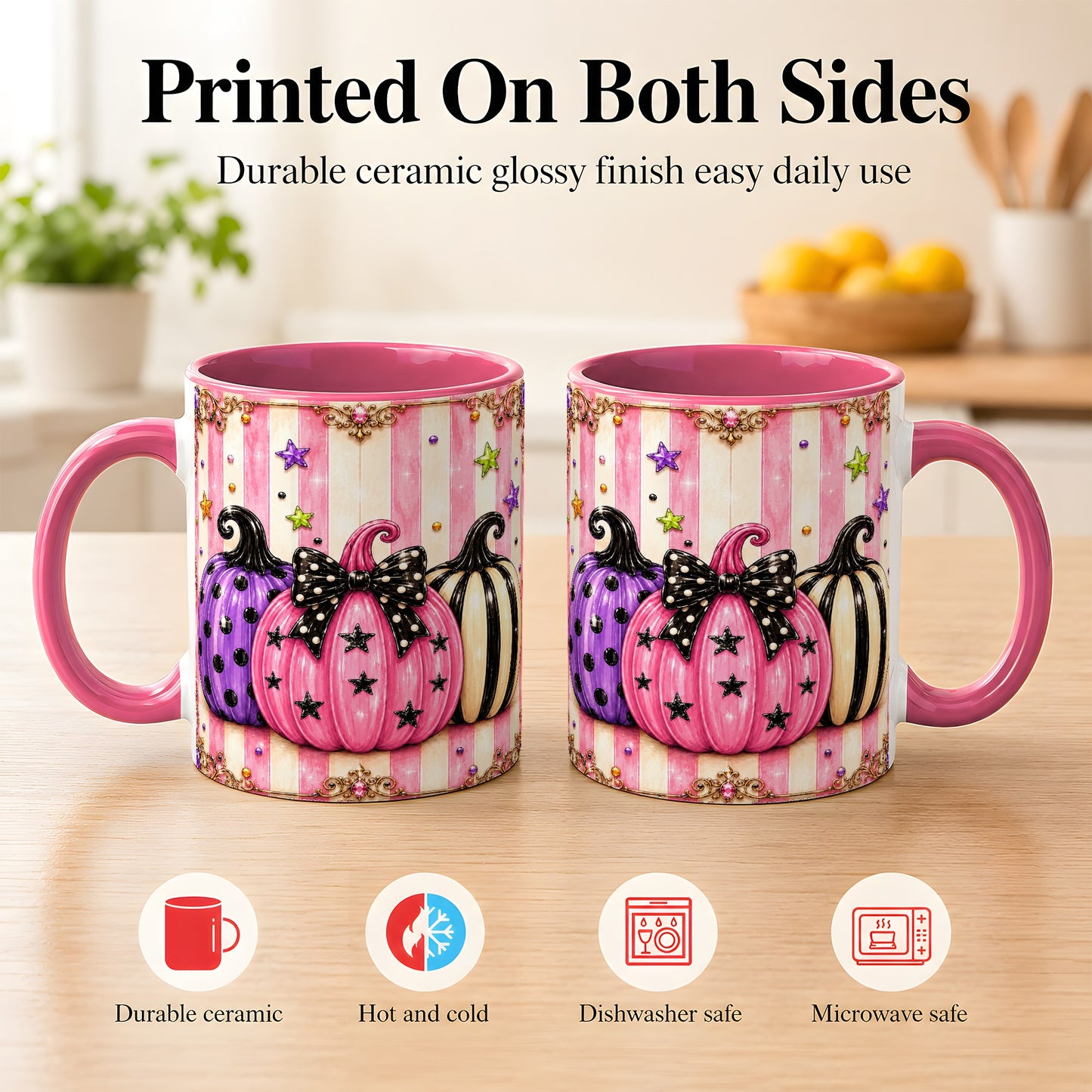 #pl[11oz|Pink] Pink Pumpkin Coffee Mug, Halloween Pumpkin Mug, Ceramic Cup