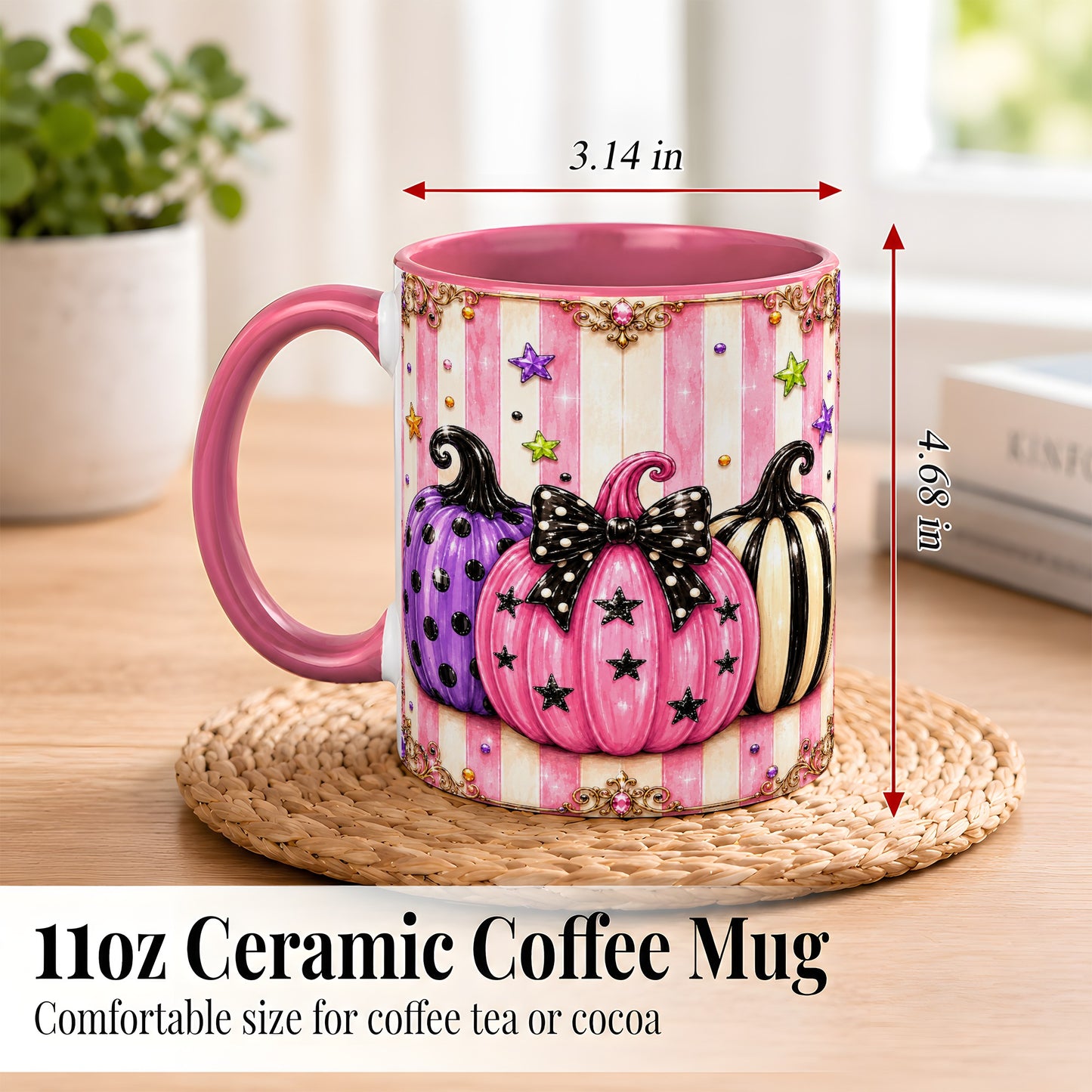 #pl[11oz|Pink] Pink Pumpkin Coffee Mug, Halloween Pumpkin Mug, Ceramic Cup