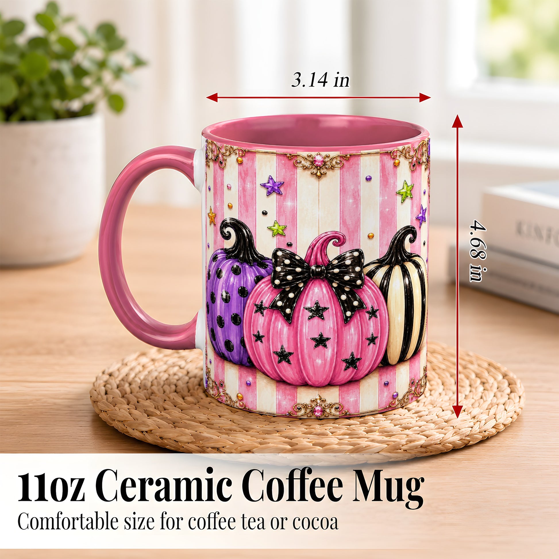 #pl[11oz|Pink] Pink Pumpkin Coffee Mug, Halloween Pumpkin Mug, Ceramic Cup