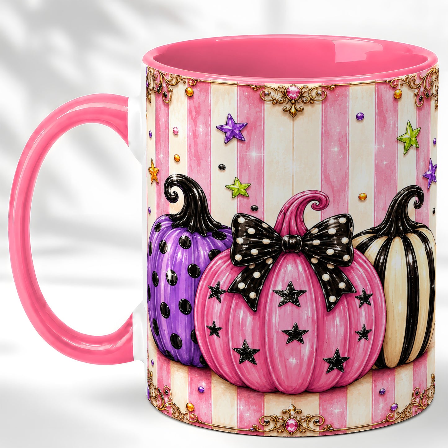 #pl[11oz|Pink] Pink Pumpkin Coffee Mug, Halloween Pumpkin Mug, Ceramic Cup