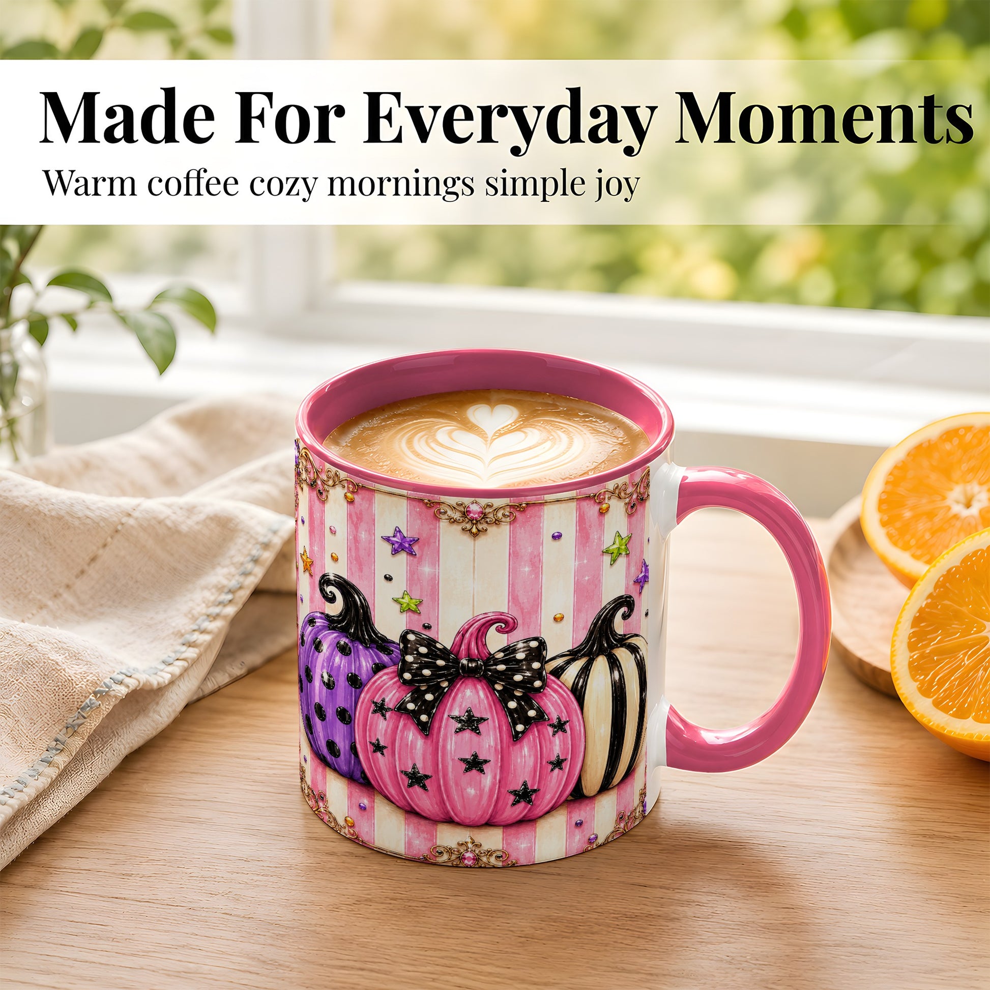 #pl[11oz|Pink] Pink Pumpkin Coffee Mug, Halloween Pumpkin Mug, Ceramic Cup