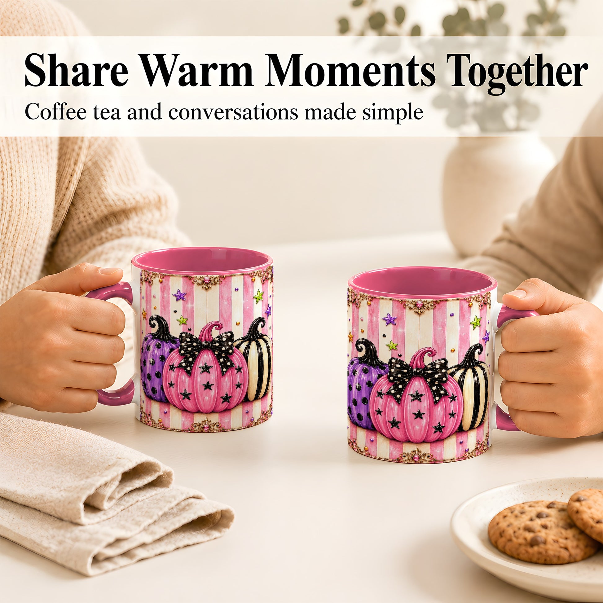 #pl[11oz|Pink] Pink Pumpkin Coffee Mug, Halloween Pumpkin Mug, Ceramic Cup