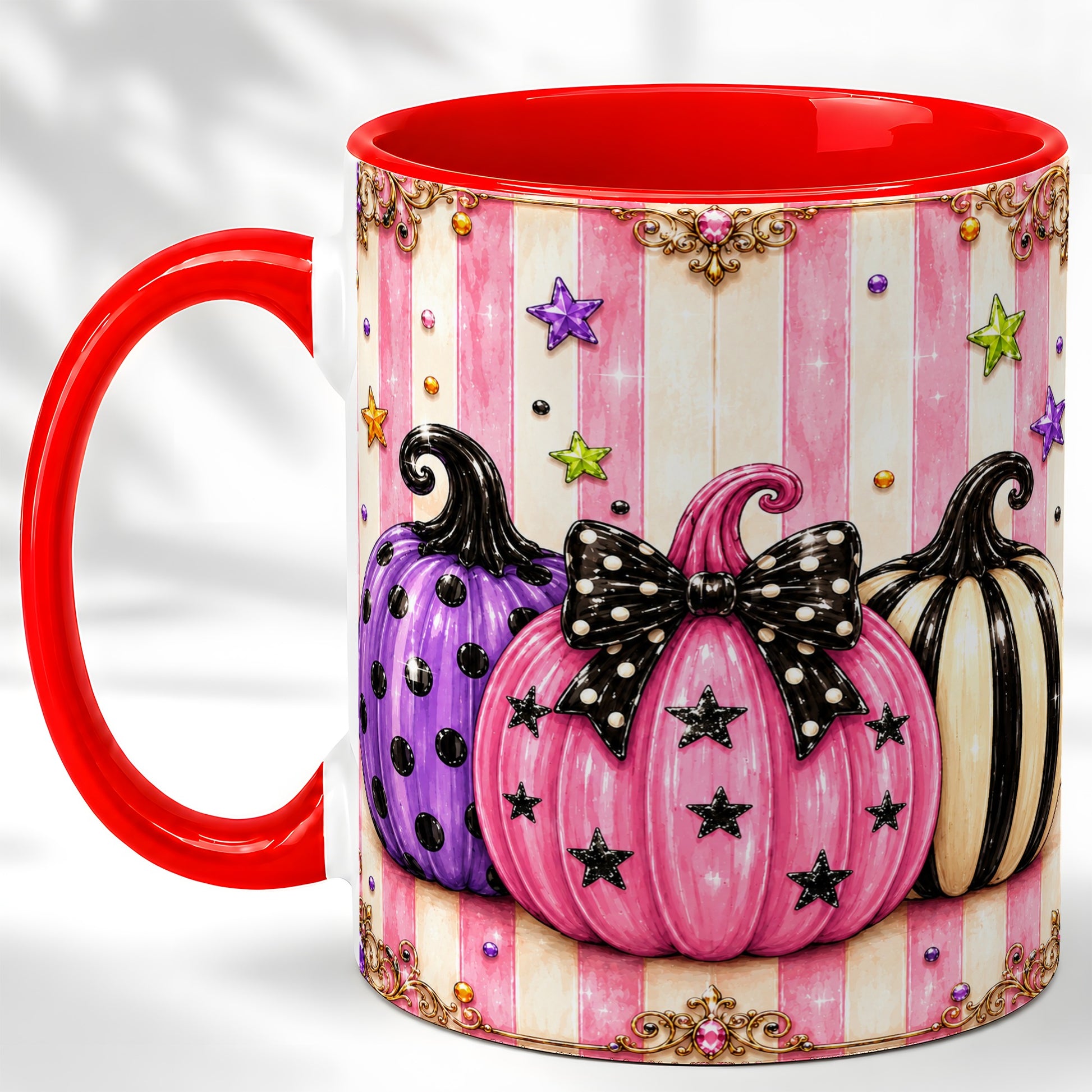 #pl[11oz|Red] Pink Pumpkin Coffee Mug, Halloween Pumpkin Mug, Ceramic Cup
