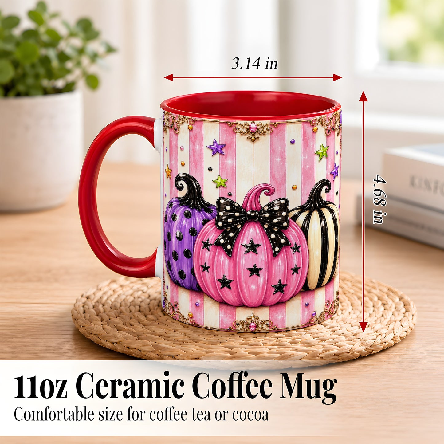 #pl[11oz|Red] Pink Pumpkin Coffee Mug, Halloween Pumpkin Mug, Ceramic Cup