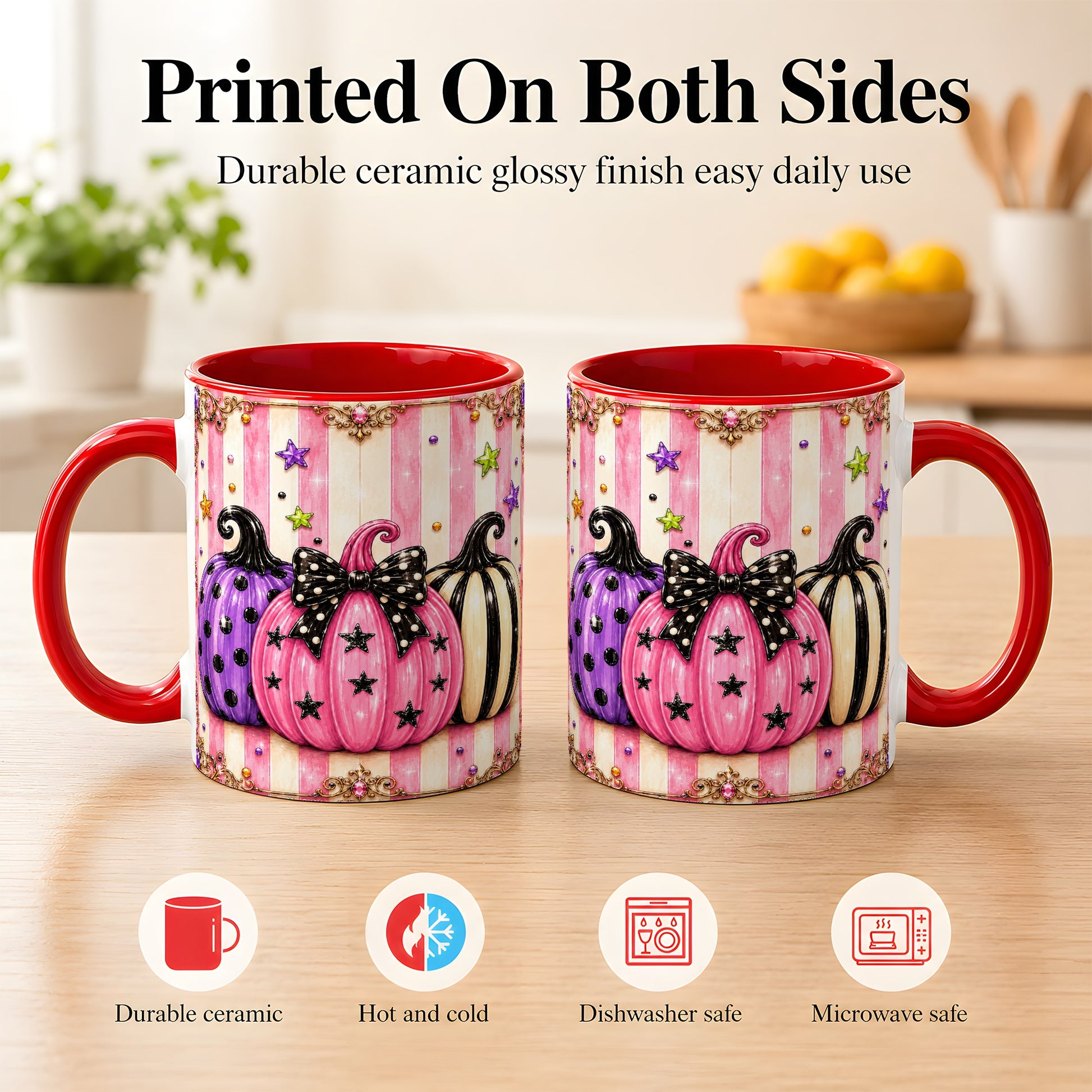 #pl[11oz|Red] Pink Pumpkin Coffee Mug, Halloween Pumpkin Mug, Ceramic Cup