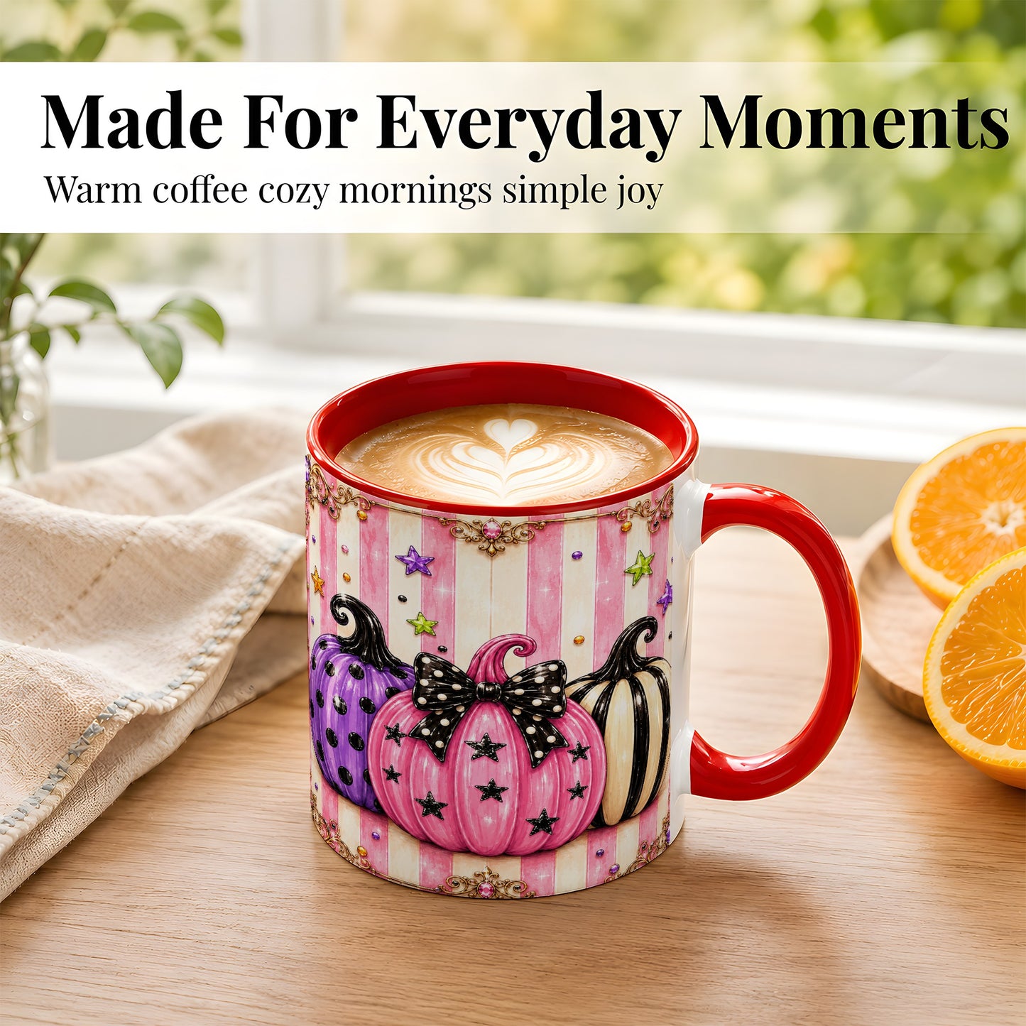 #pl[11oz|Red] Pink Pumpkin Coffee Mug, Halloween Pumpkin Mug, Ceramic Cup