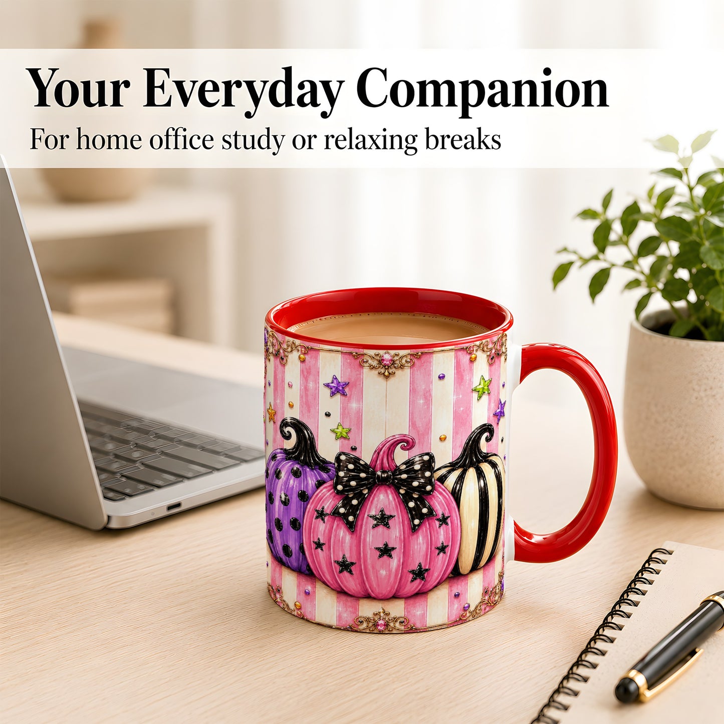 #pl[11oz|Red] Pink Pumpkin Coffee Mug, Halloween Pumpkin Mug, Ceramic Cup