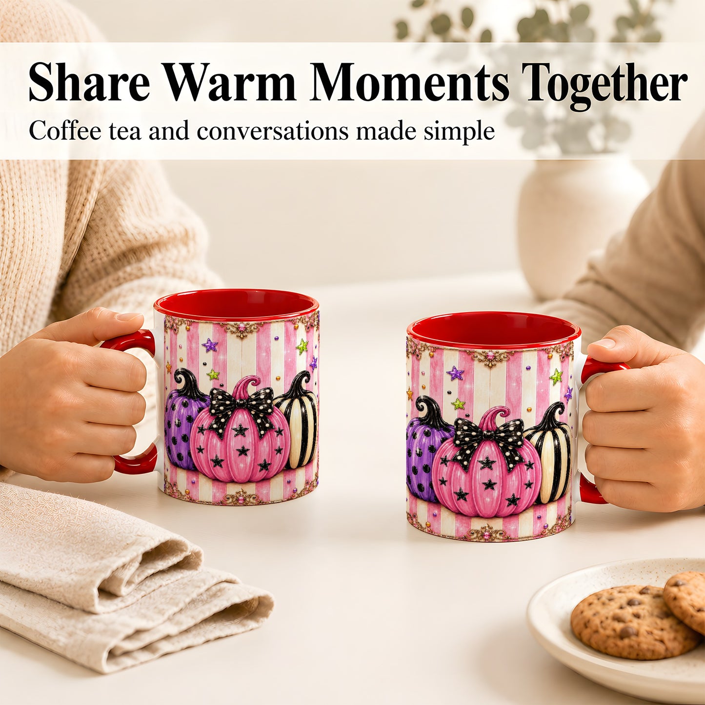 #pl[11oz|Red] Pink Pumpkin Coffee Mug, Halloween Pumpkin Mug, Ceramic Cup