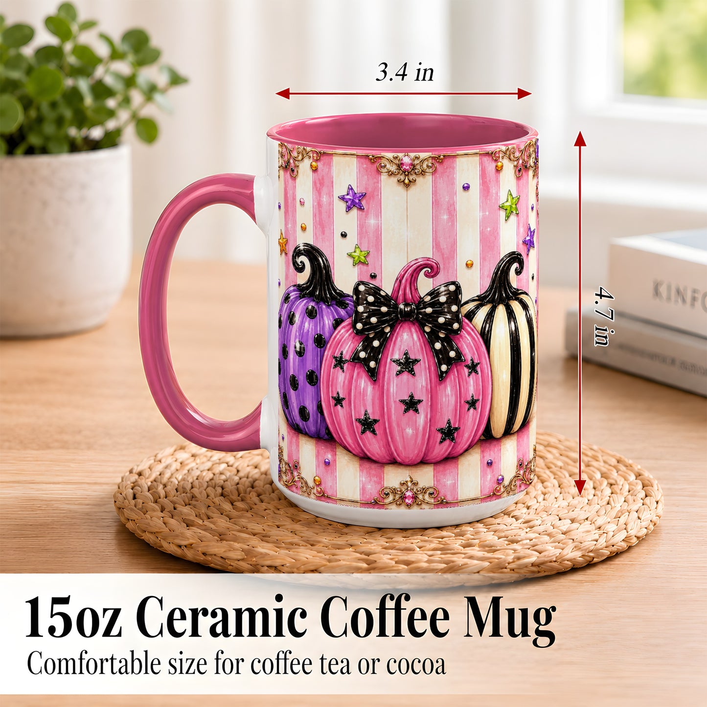 #pl[15oz|Pink] Pink Pumpkin Coffee Mug, Halloween Pumpkin Mug, Ceramic Cup