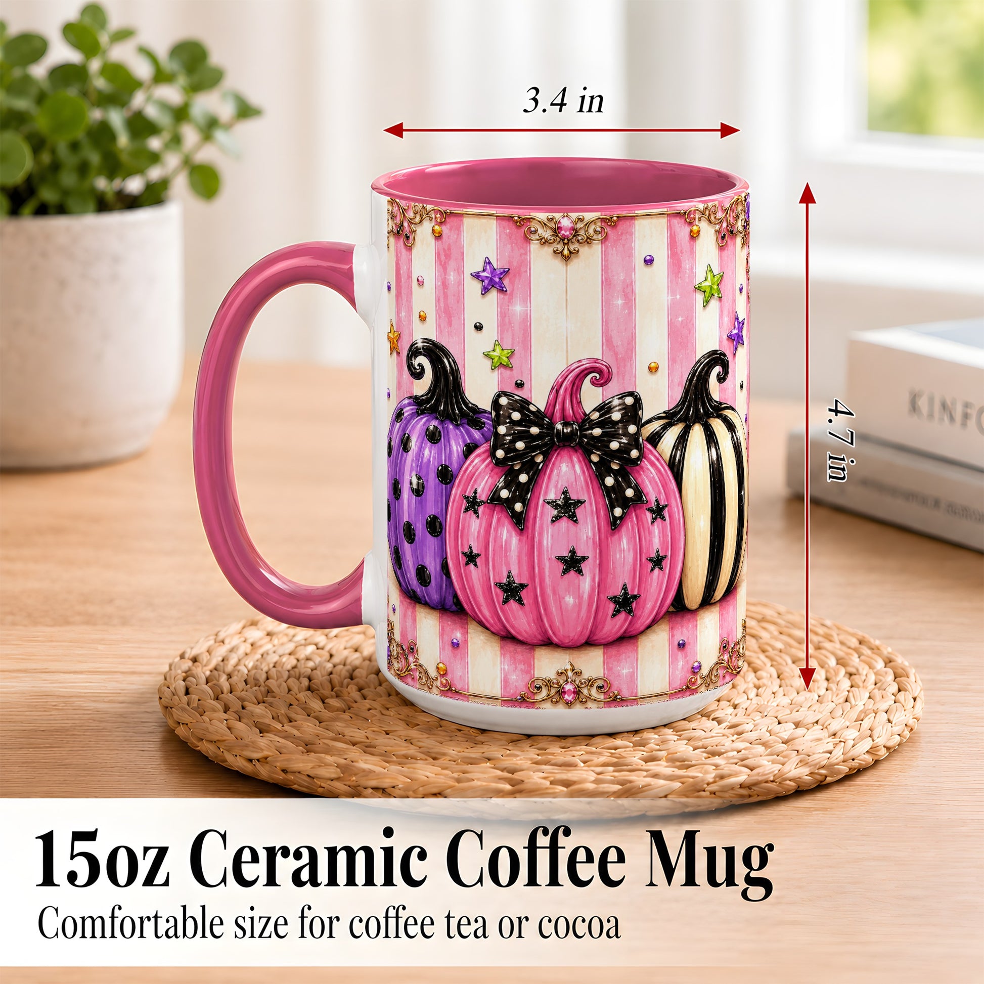 #pl[15oz|Pink] Pink Pumpkin Coffee Mug, Halloween Pumpkin Mug, Ceramic Cup