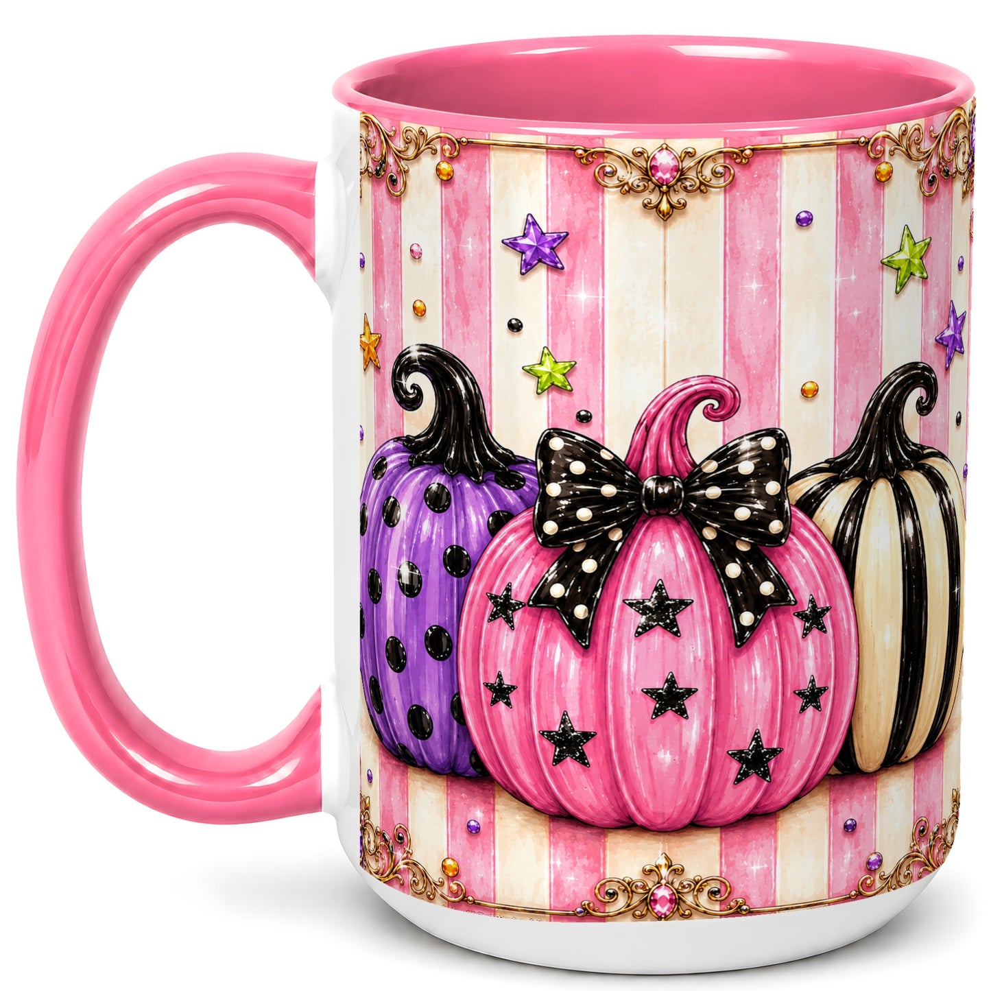 #pl[15oz|Pink] Pink Pumpkin Coffee Mug, Halloween Pumpkin Mug, Ceramic Cup