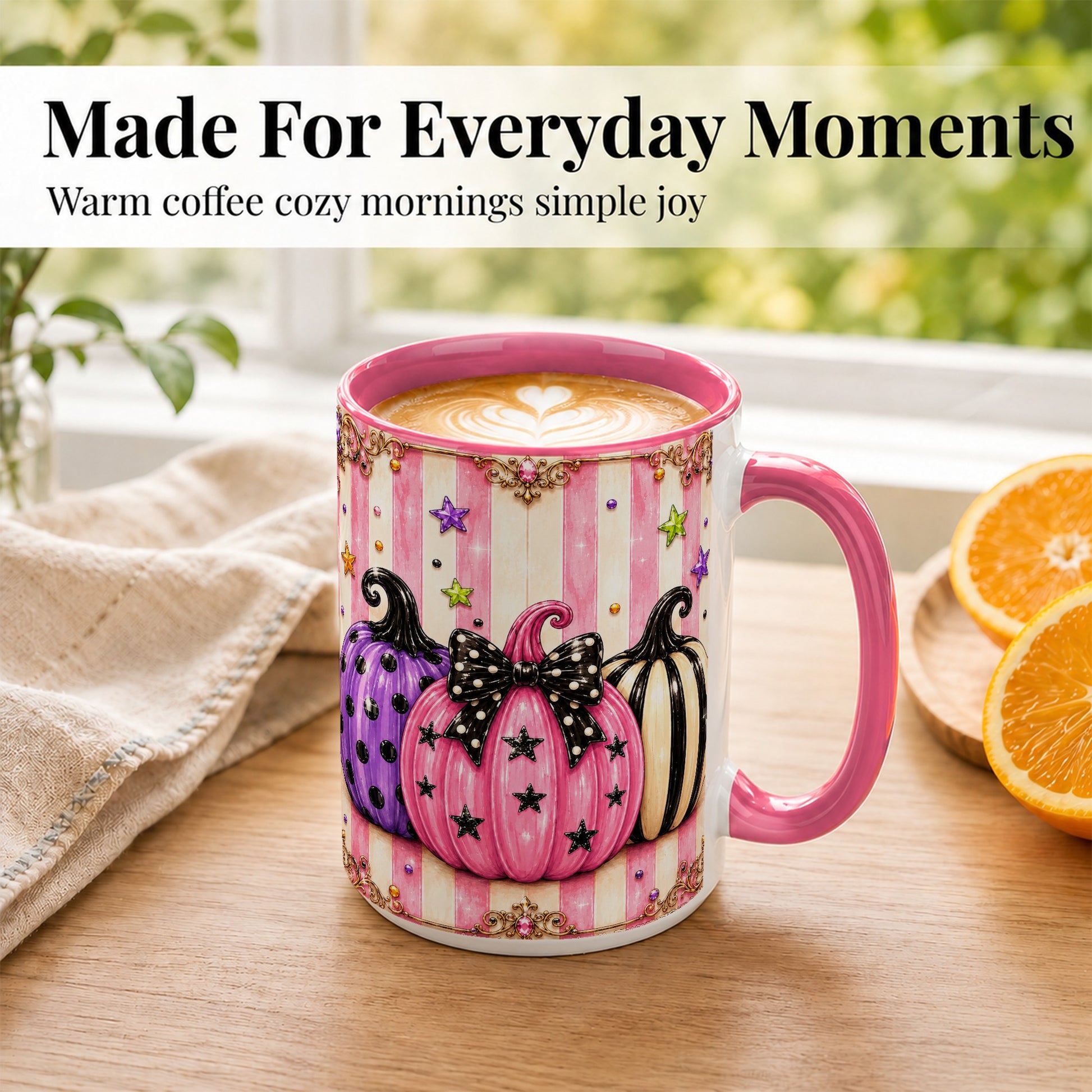 #pl[15oz|Pink] Pink Pumpkin Coffee Mug, Halloween Pumpkin Mug, Ceramic Cup