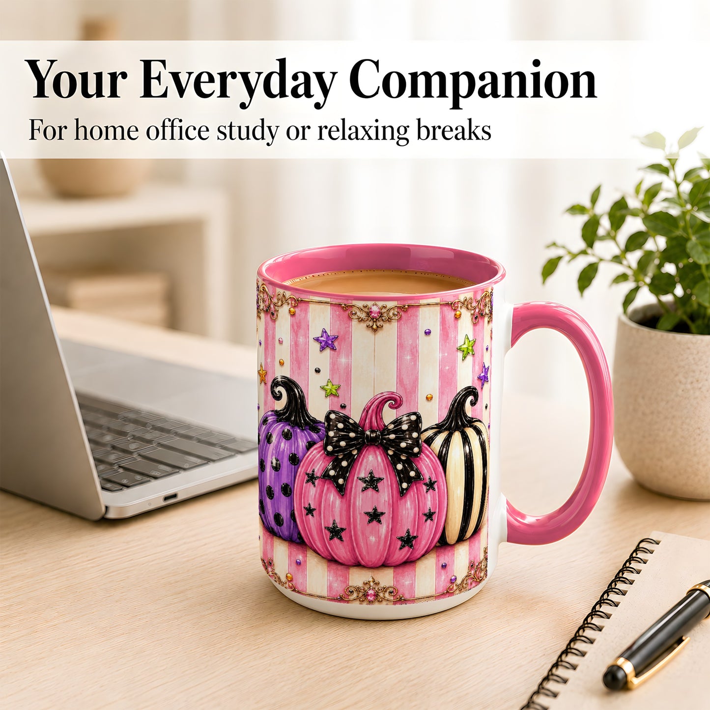 #pl[15oz|Pink] Pink Pumpkin Coffee Mug, Halloween Pumpkin Mug, Ceramic Cup