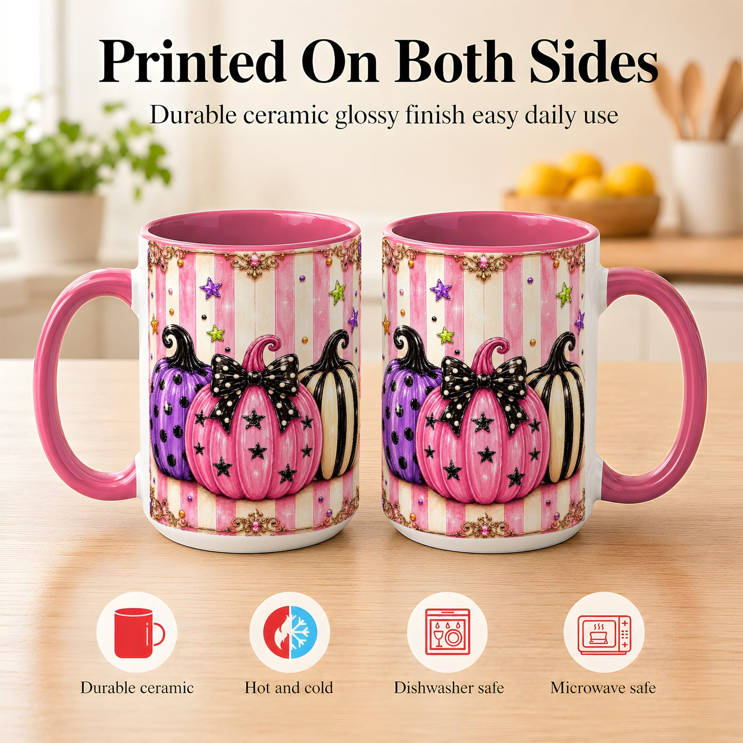 #pl[15oz|Pink] Pink Pumpkin Coffee Mug, Halloween Pumpkin Mug, Ceramic Cup